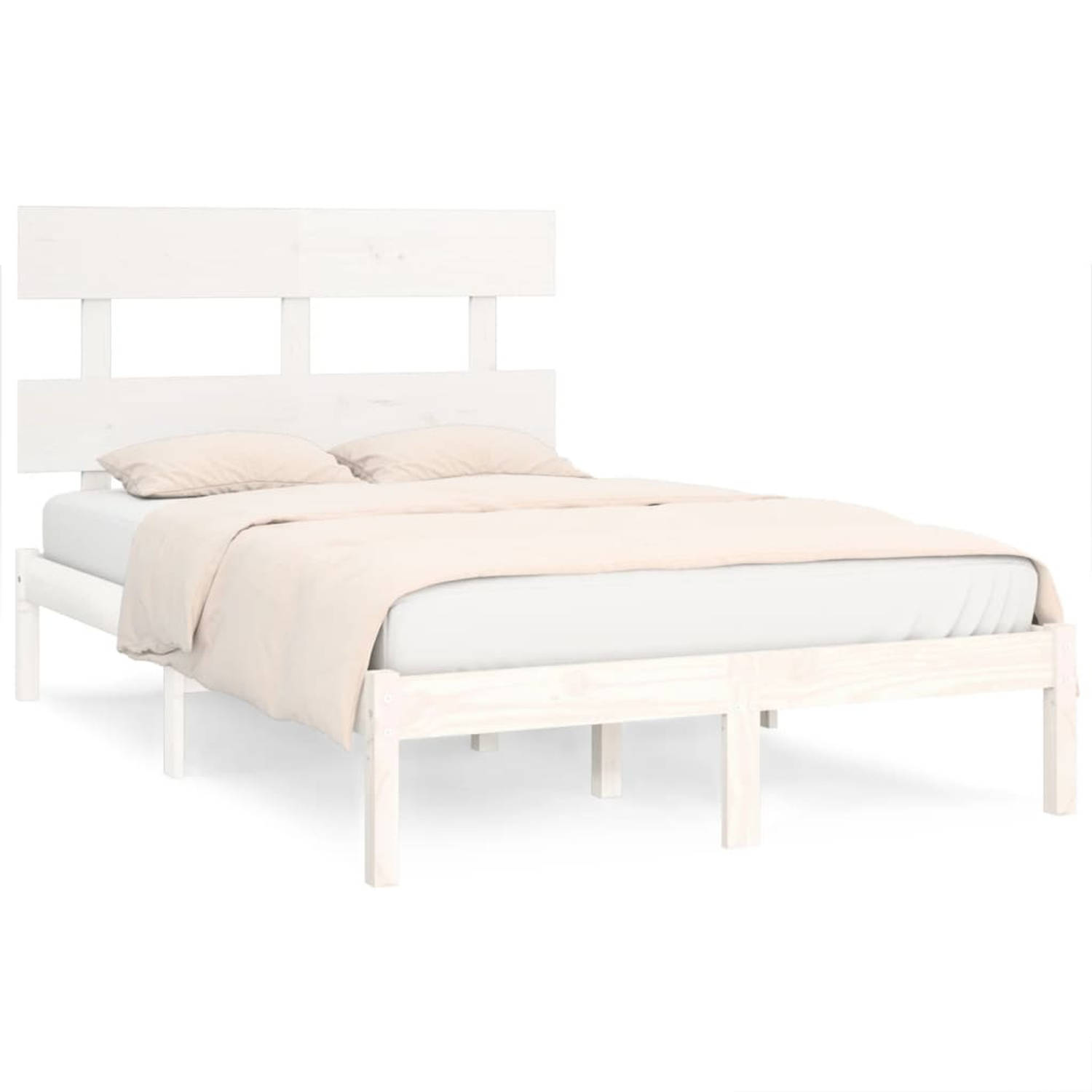 The Living Store Bedframe massief hout wit 150x200 cm 5FT King Size - Bed