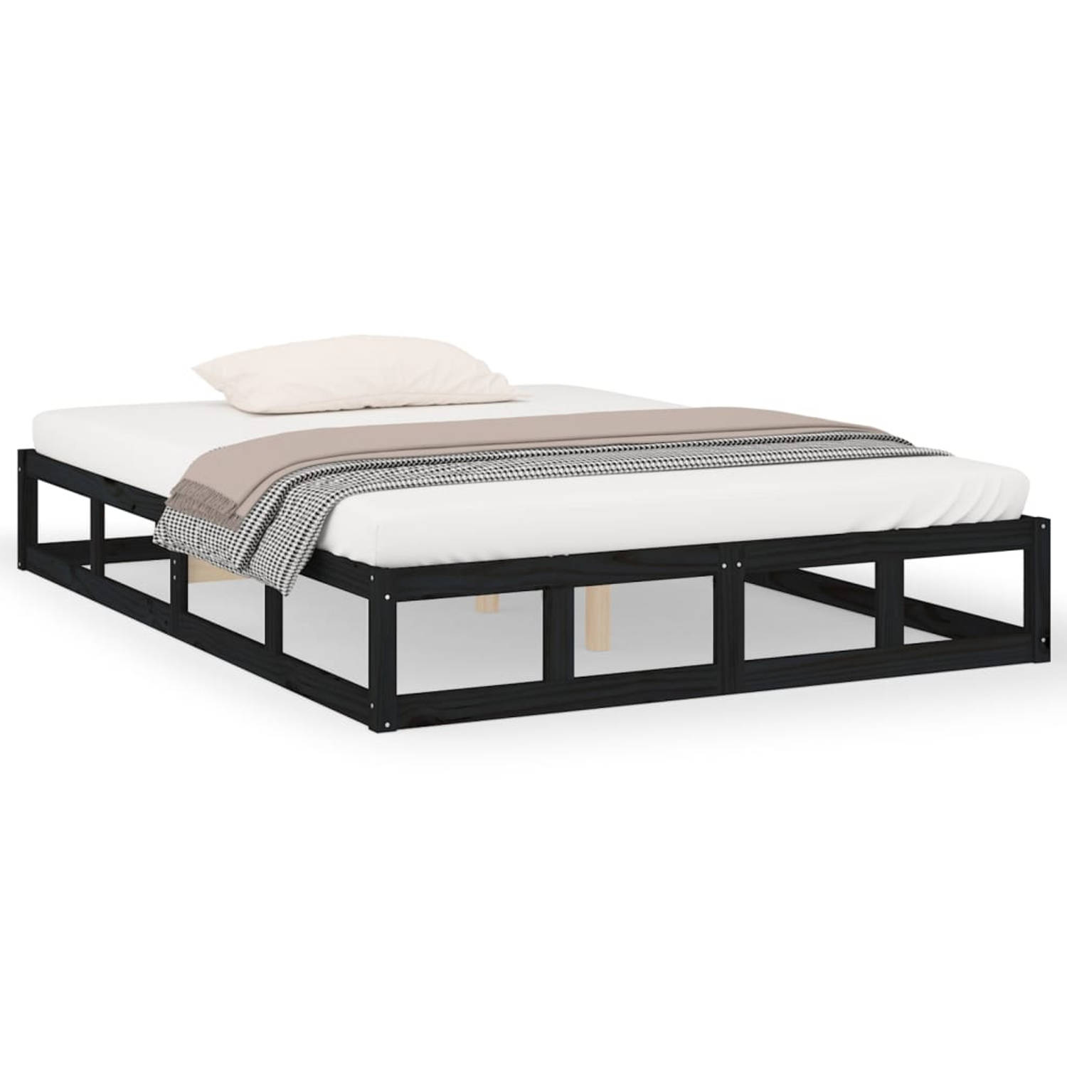 The Living Store Bedframe massief hout zwart 140x190 cm - Bedframe - Bedframes - Bed - Bedbodem - Ledikant - Bed Frame - Massief Houten Bedframe - Slaapmeubel - Tweepersoonsbed - B