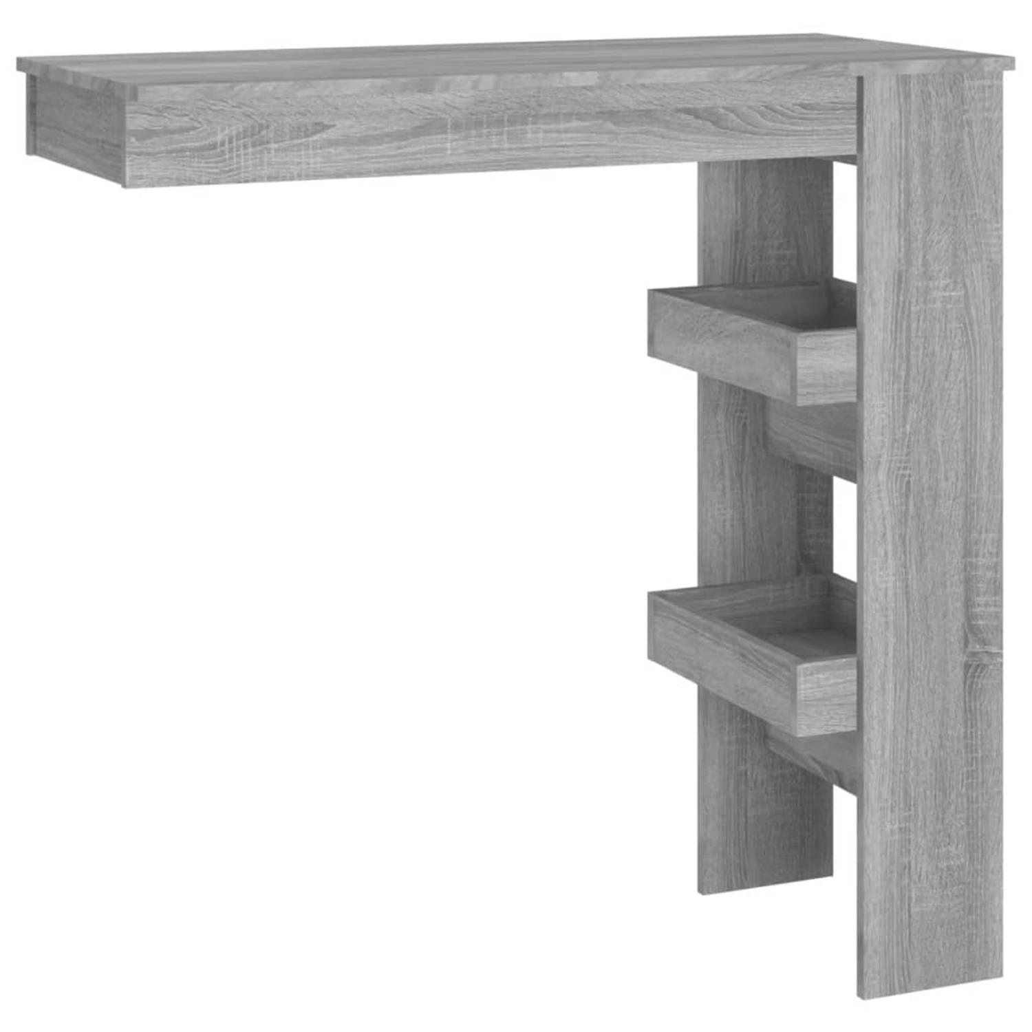 The Living Store Bartafel wandgemonteerd 102x45x103-5 cm bewerkt hout grijs - Tafel