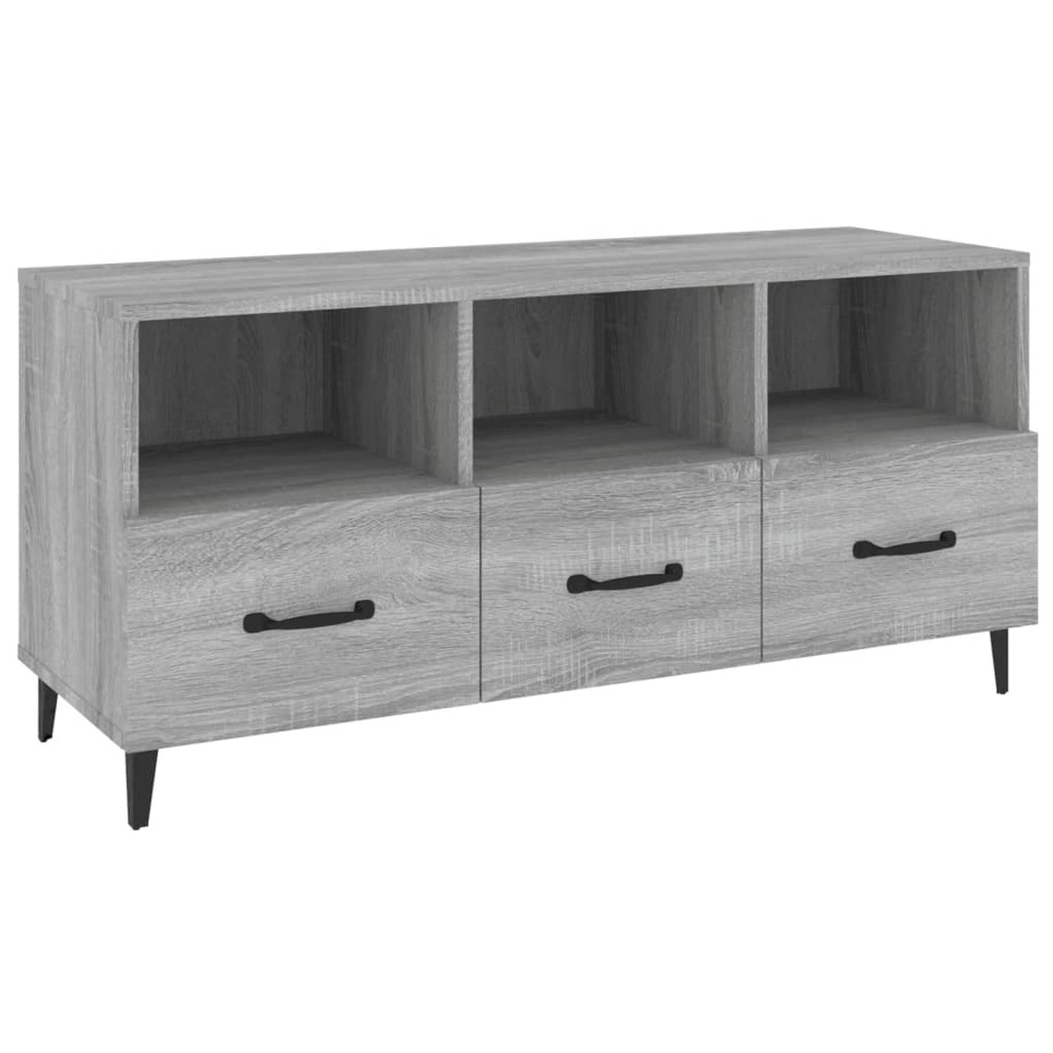The Living Store Tv-meubel 102x35x50 cm bewerkt hout grijs sonoma eikenkleurig - Kast