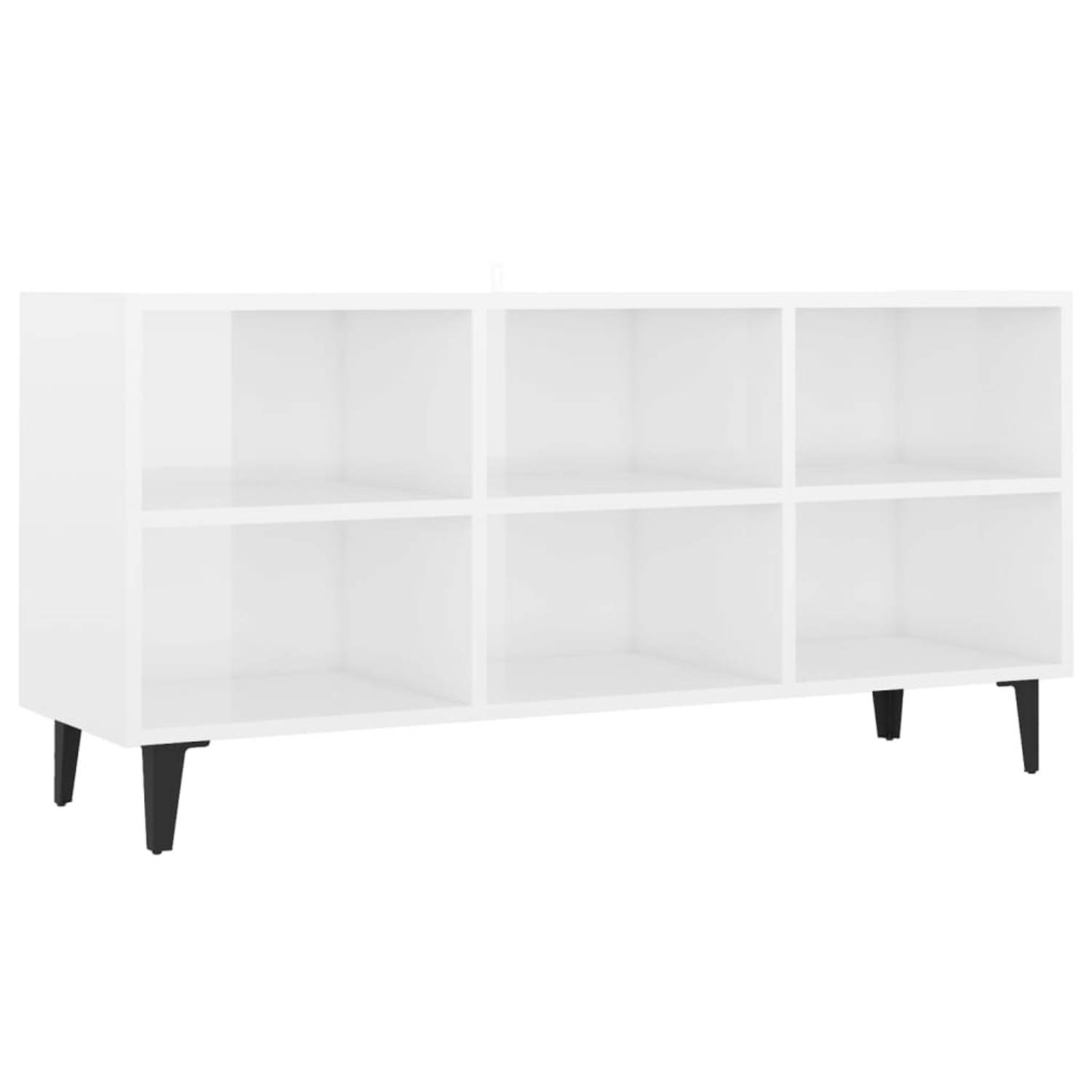 The Living Store Tv-meubel met metalen poten 103-5x30x50 cm hoogglans wit - Kast