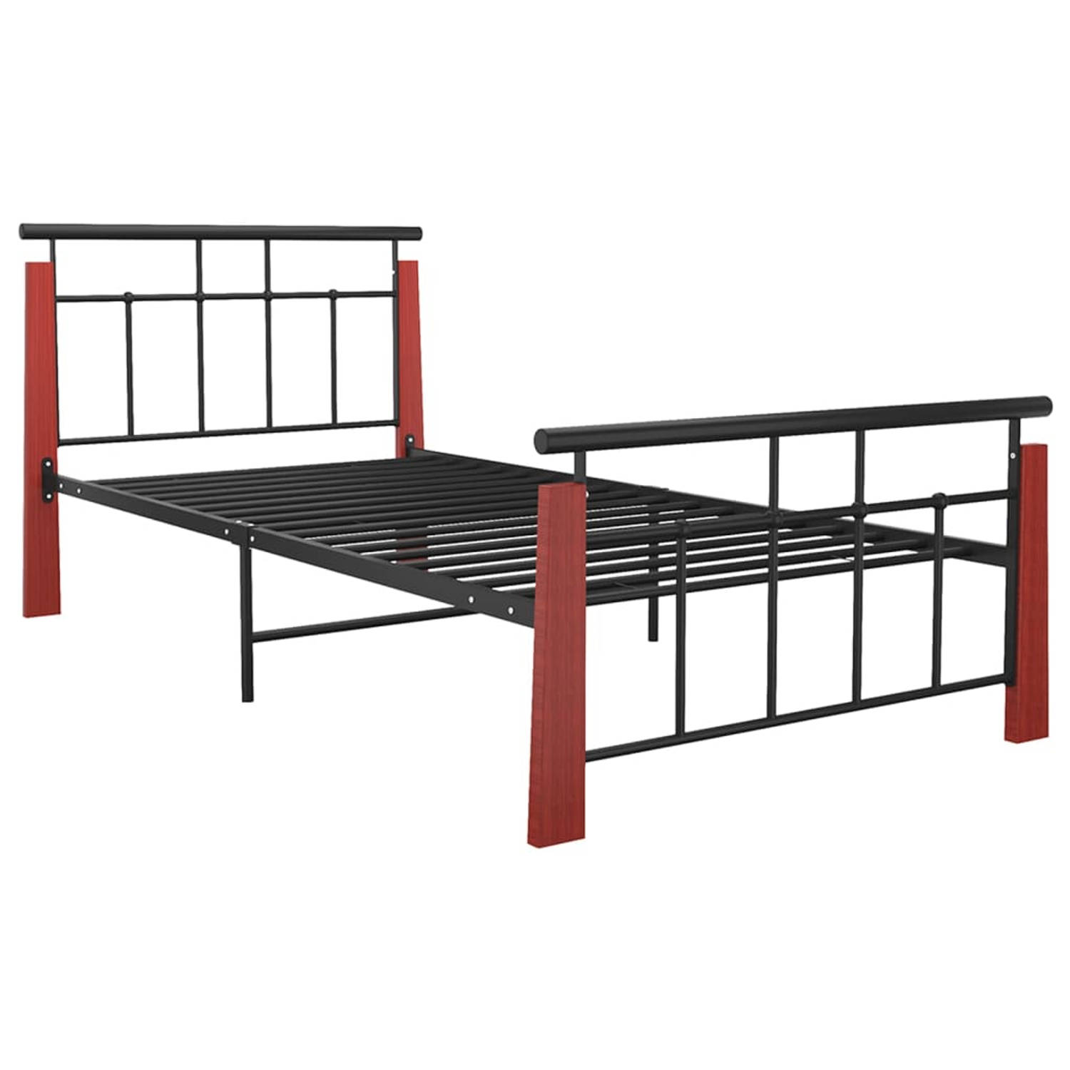 The Living Store Bedframe metaal en massief eikenhout 90x200 cm - Bedframe - Bedframe - Bed Frame - Bed Frames - Bed - Bedden - Metalen Bedframe - Metalen Bedframes - 1-persoonsbed