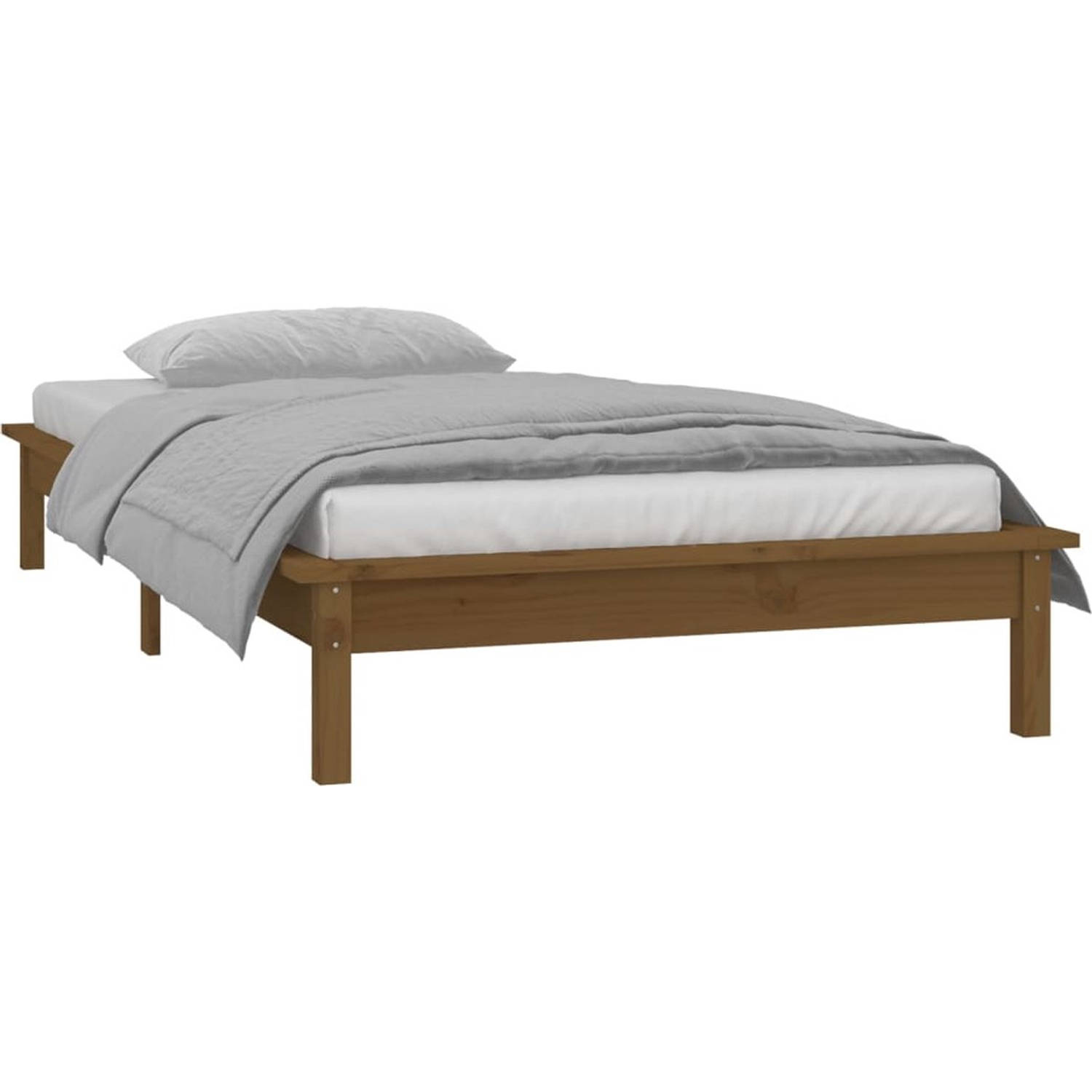 The Living Store Houten Bedframe - LED-verlichting - 202 x 86.5 x 26 cm - Massief grenenhout