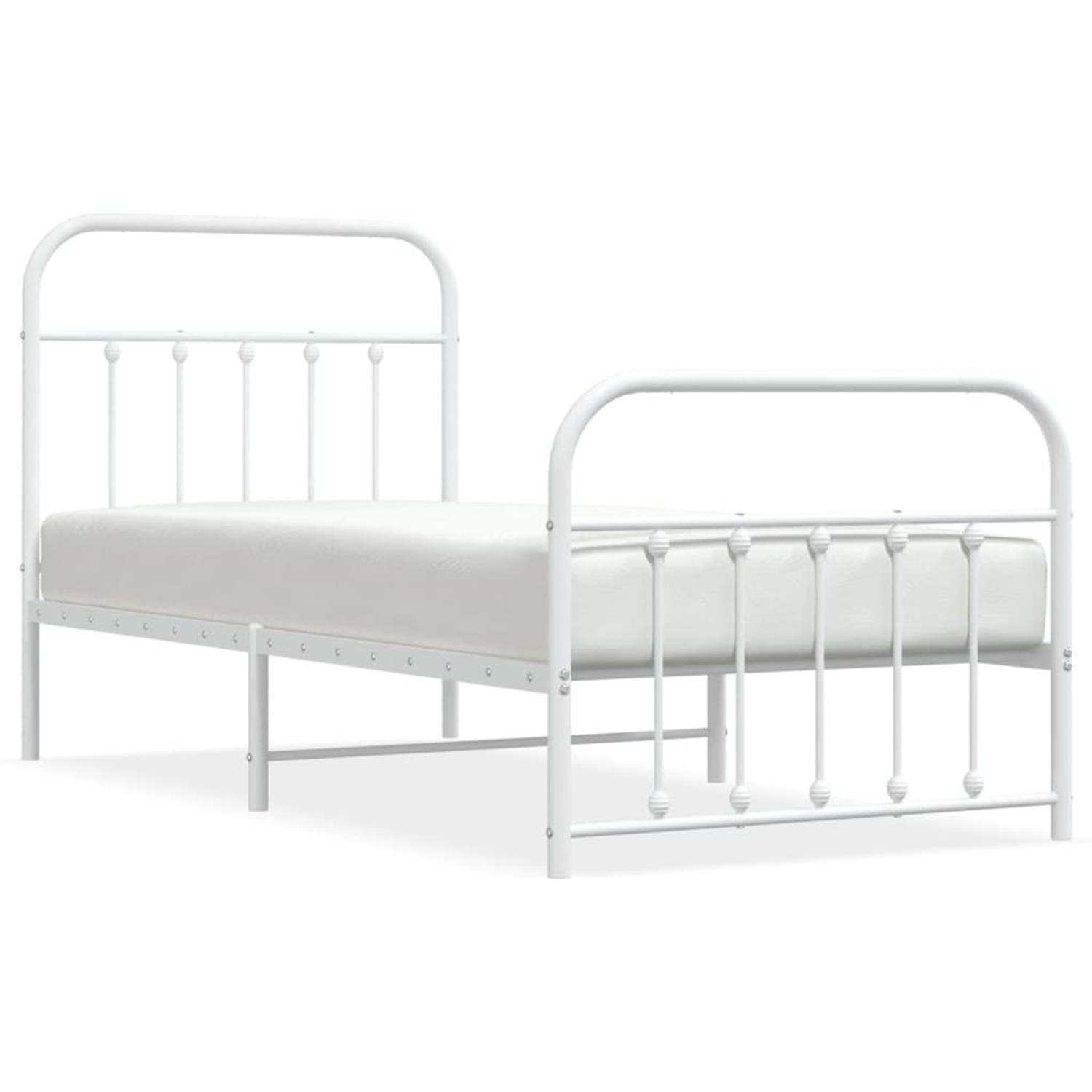 The Living Store Bedframe met hoofd- en voeteneinde metaal wit 90x190 cm - Bed