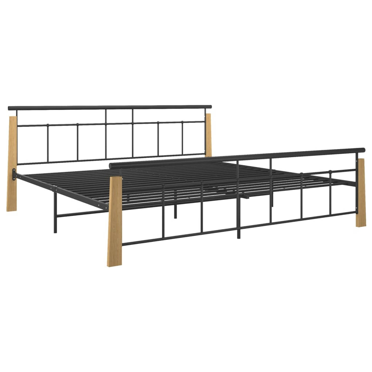 The Living Store Bedframe metaal en massief eikenhout 200x200 cm - Bedframe - Bedframe - Bed Frame - Bed Frames - Bed - Bedden - Metalen Bedframe - Metalen Bedframes - 2-persoonsbe