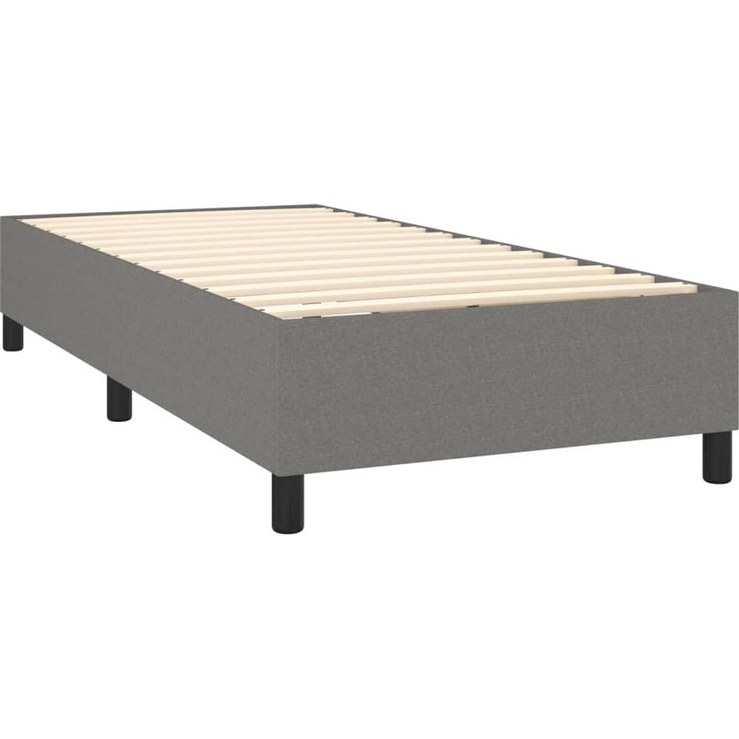 The Living Store Boxspringbed - Comfort - Bed met Pocketvering Matras - 100 x 200 cm - Middelharde Ondersteuning - Huidvriendelijk Topmatras - Donkergrijs