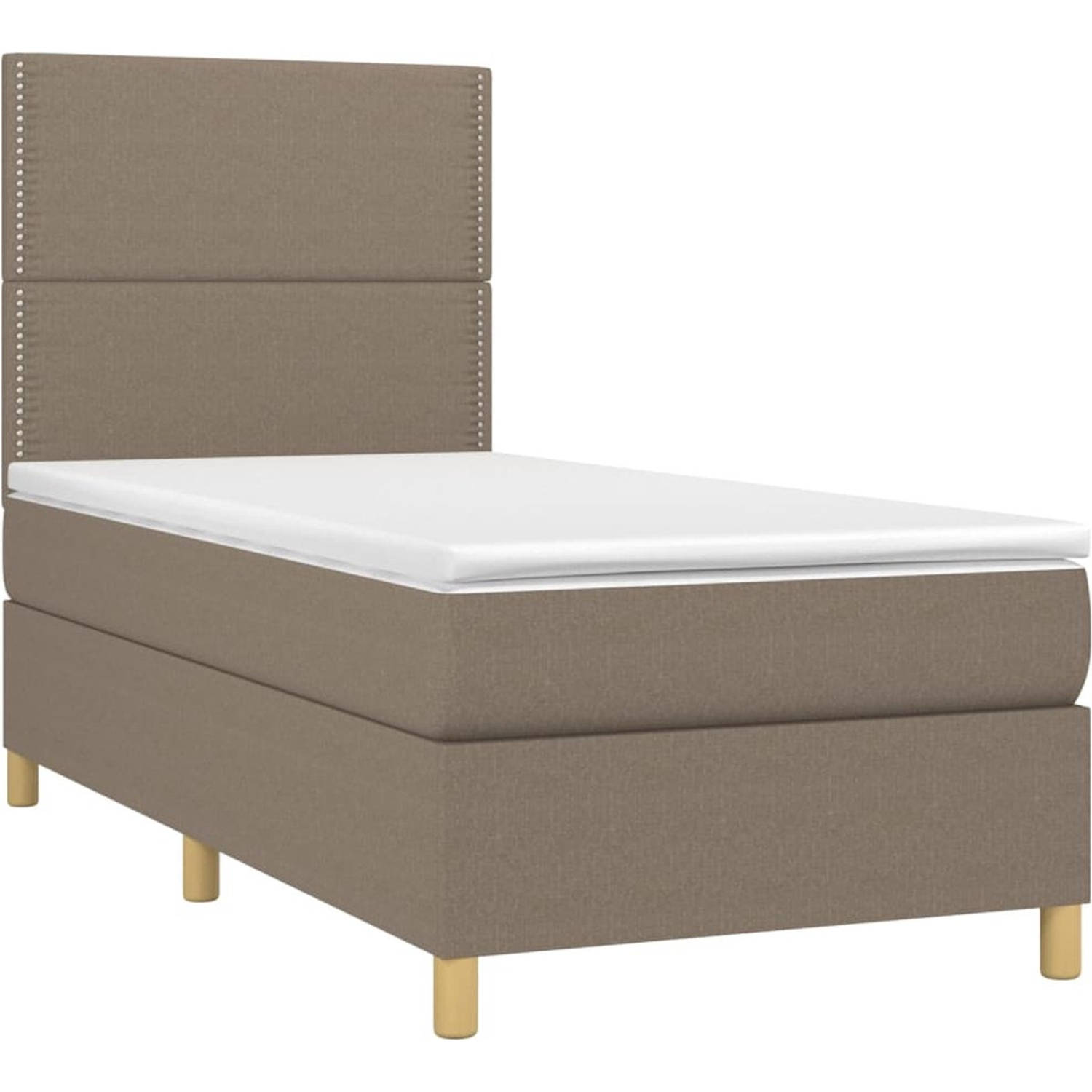 The Living Store Boxspring - Bed met LED en Pocketvering Matras - 193x90x118/128cm - taupe