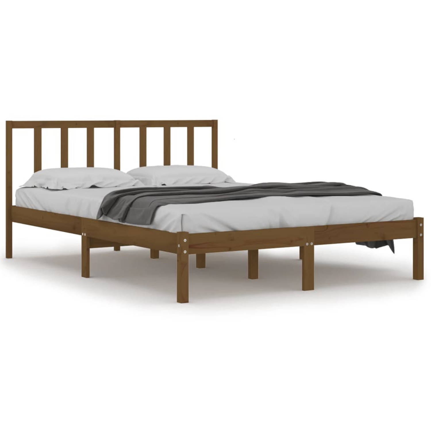 The Living Store Bedframe massief grenenhout honingbruin 140x200 cm - Bedframe - Bedframes - Bed - Bedbodem - Ledikant - Bed Frame - Massief Houten Bedframe - Slaapmeubel - Bedden