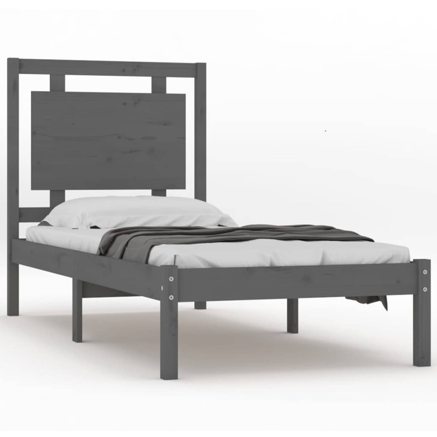 The Living Store Bedframe massief hout grijs 90x200 cm - Bedframe - Bedframes - Eenpersoonsbed - Bed - Bedombouw - Ledikant - Houten Bedframe - Eenpersoonsbedden - Bedden - Bedombo