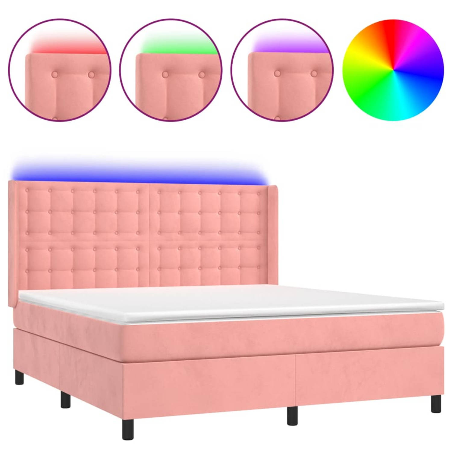 The Living Store Boxspring met matras en LED fluweel roze 160x200 cm - Bed