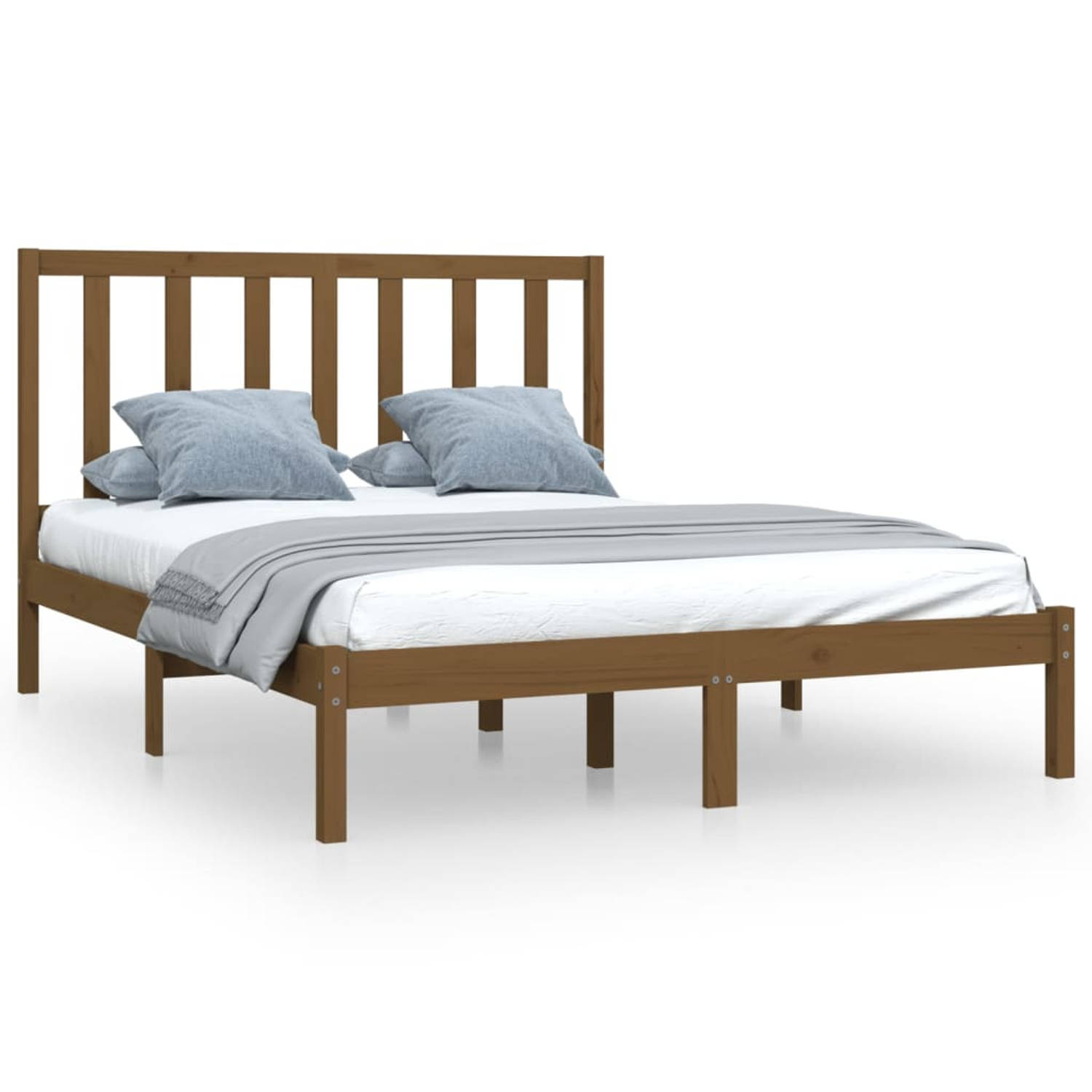 The Living Store Bedframe grenenhout honingbruin 150x200 cm 5FT King Size - Bedframe - Bedframes - Bed - Bedbodem - Ledikant - Bed Frame - Massief Houten Bedframe - Slaapmeubel - T