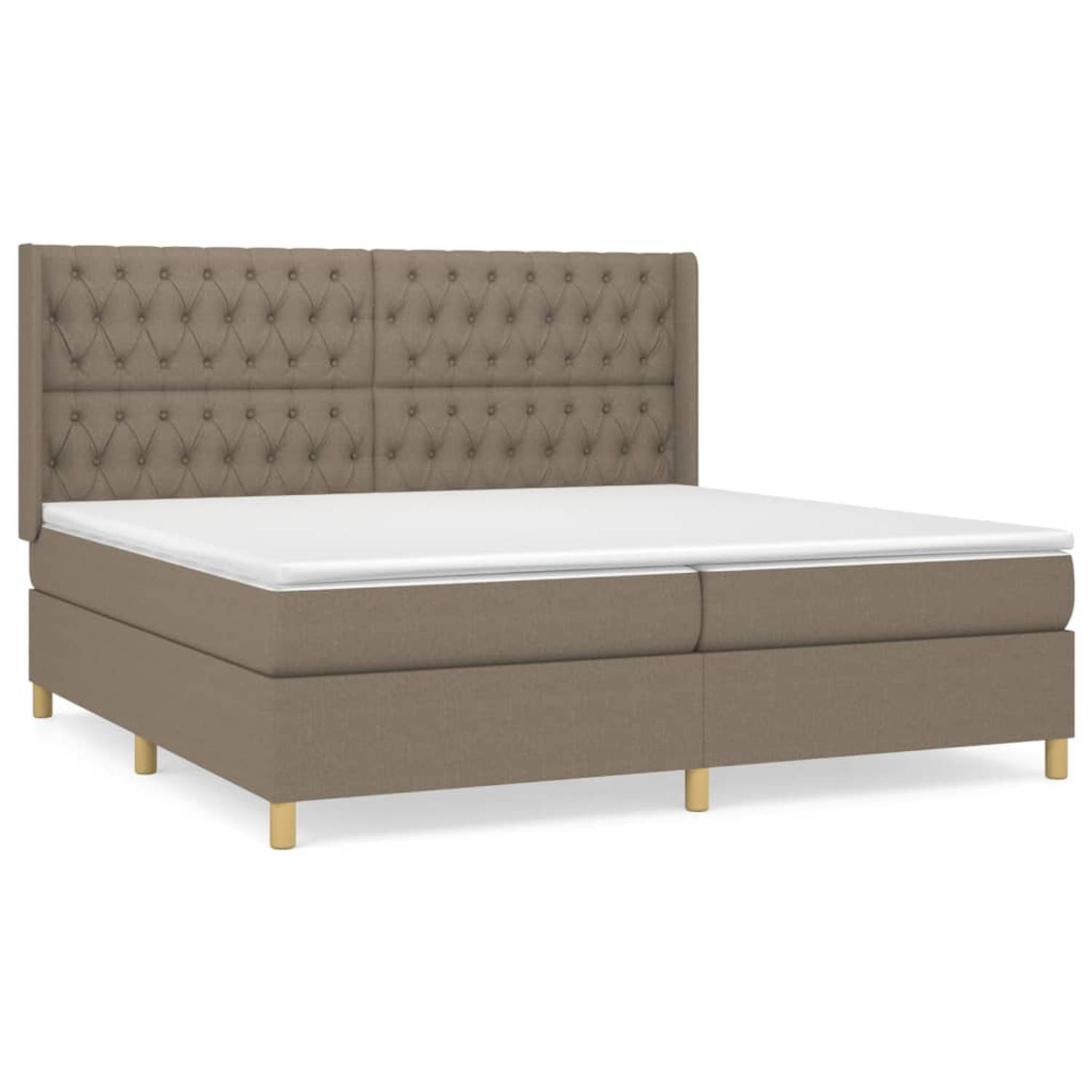 The Living Store Boxspringbed - Pocketvering - Taupe - 203 x 203 x 118/128 cm - Comfortabel en Duurzaam