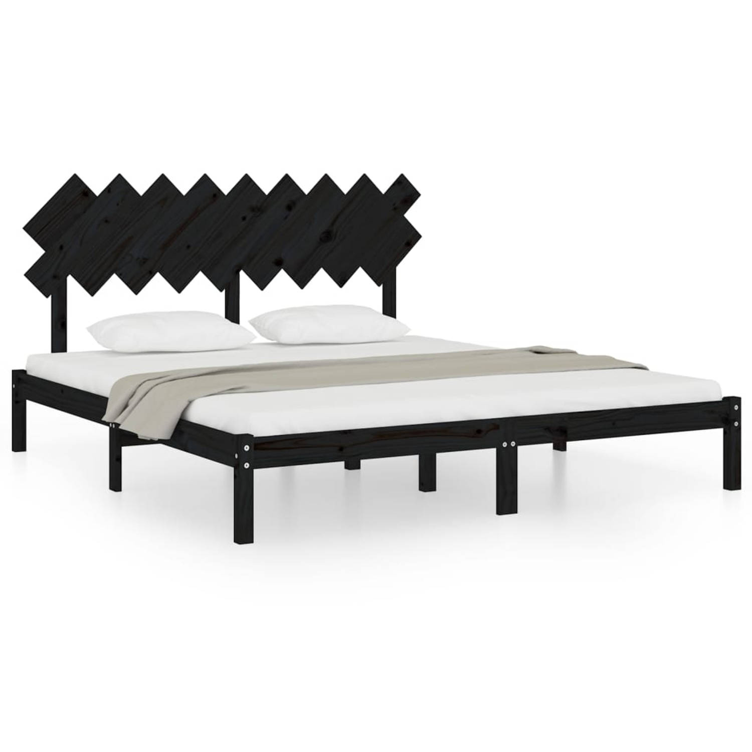 The Living Store Bedframe massief hout zwart 180x200 cm 6FT Super King - Bedframe - Bedframes - Bed - Bedbodem - Ledikant - Bed Frame - Massief Houten Bedframe - Slaapmeubel - Twee