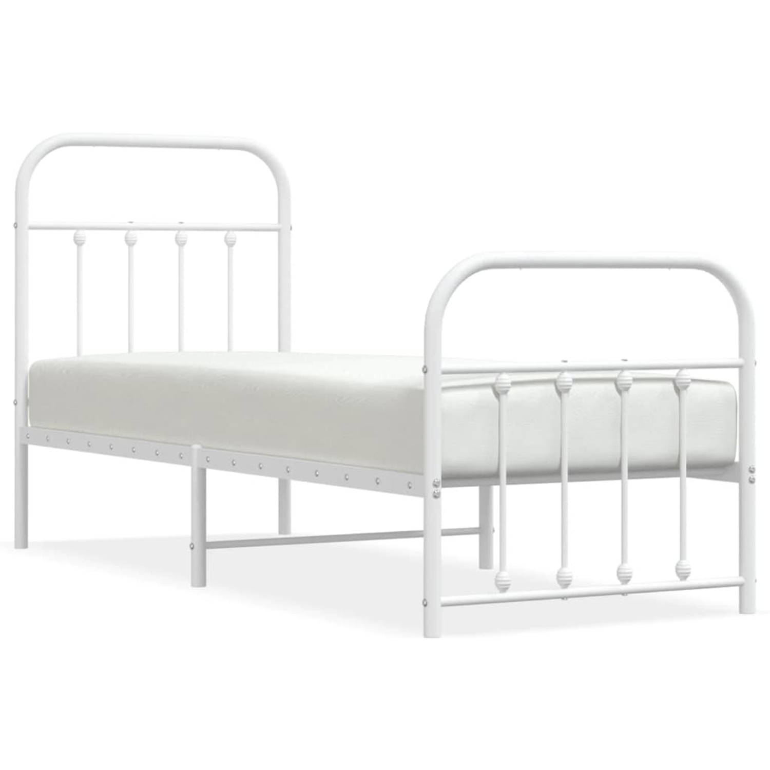 The Living Store Bedframe met hoofd- en voeteneinde metaal wit 75x190 cm - Bed