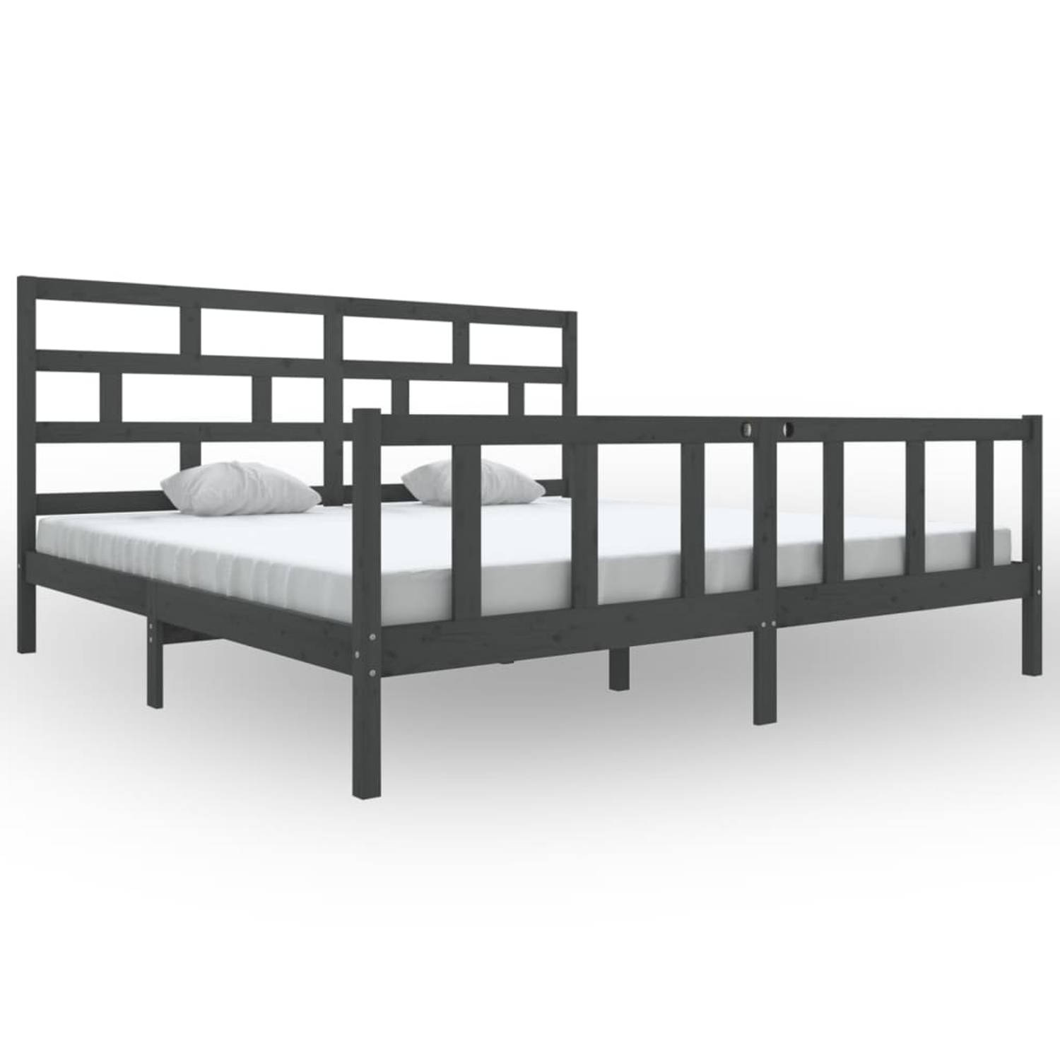 The Living Store Bedframe massief grenenhout grijs 200x200 cm - Bedframe - Bedframes - Bed - Bedbodem - Ledikant - Bed Frame - Massief Houten Bedframe - Slaapmeubel - Tweepersoonsb