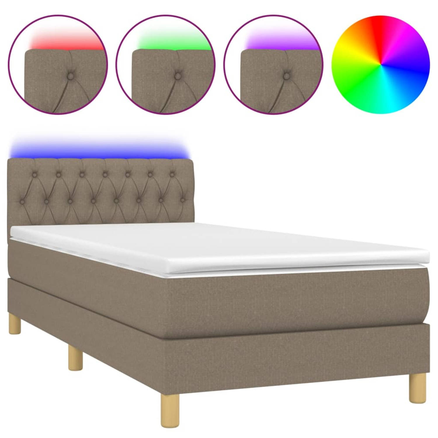 The Living Store Boxspring Bed met Matras en LED - Taupe - 203 x 100 x 78/88 cm - Hoogte verstelbaar - Pocketvering Matras - Huidvriendelijk Topmatras - Kleurrijke LED-verlichting