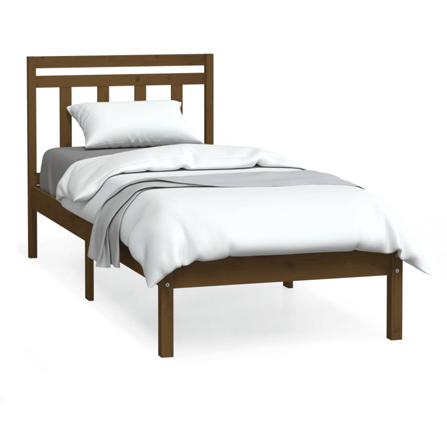 The Living Store Bedframe massief hout honingbruin 75x190 cm 2FT6 small single - Bedframe - Bedframes - Eenpersoonsbed - Bed - Bedombouw - Frame - Bed Frame - Ledikant - Bedframe M
