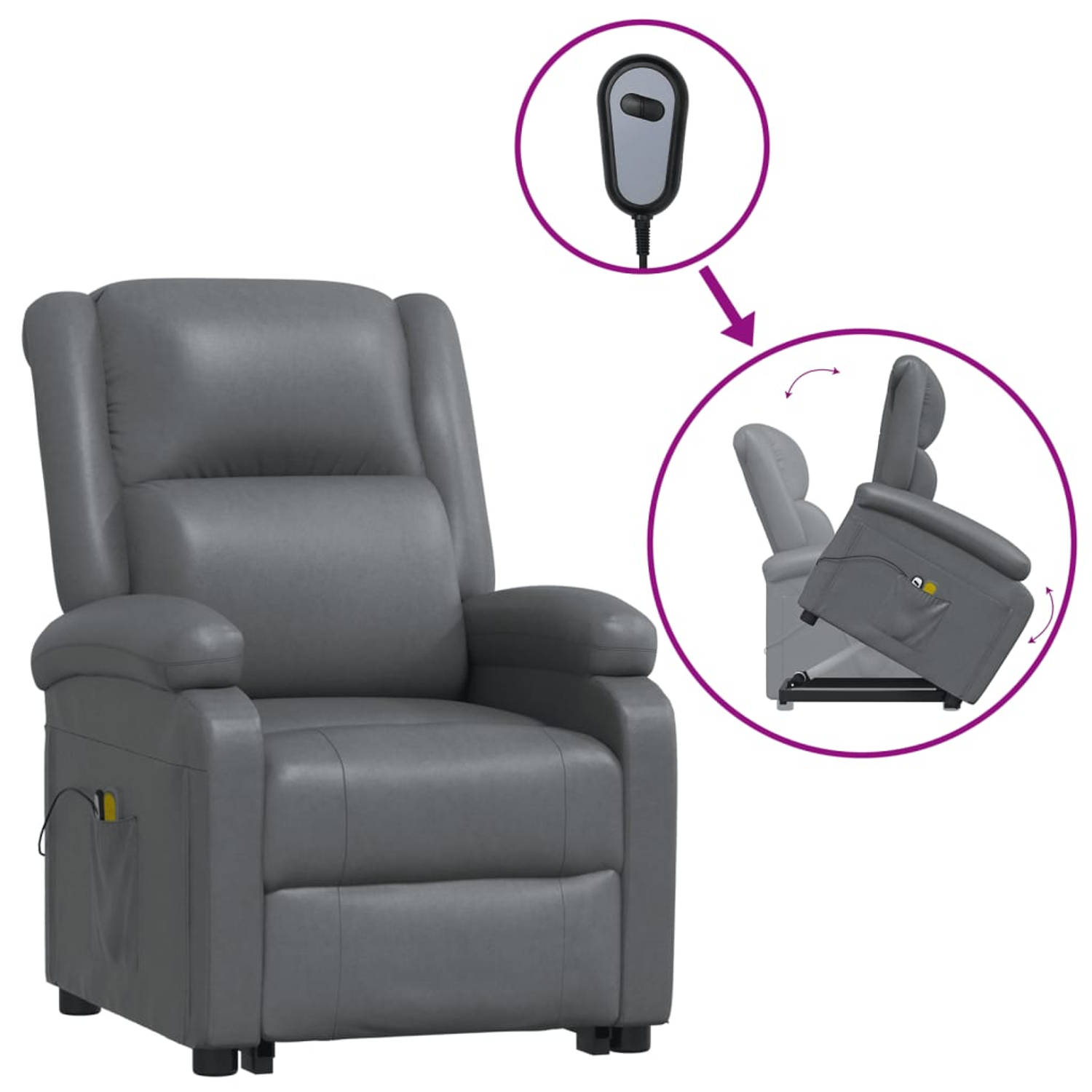 The Living Store Sta-op-massagestoel kunstleer grijs - Fauteuil