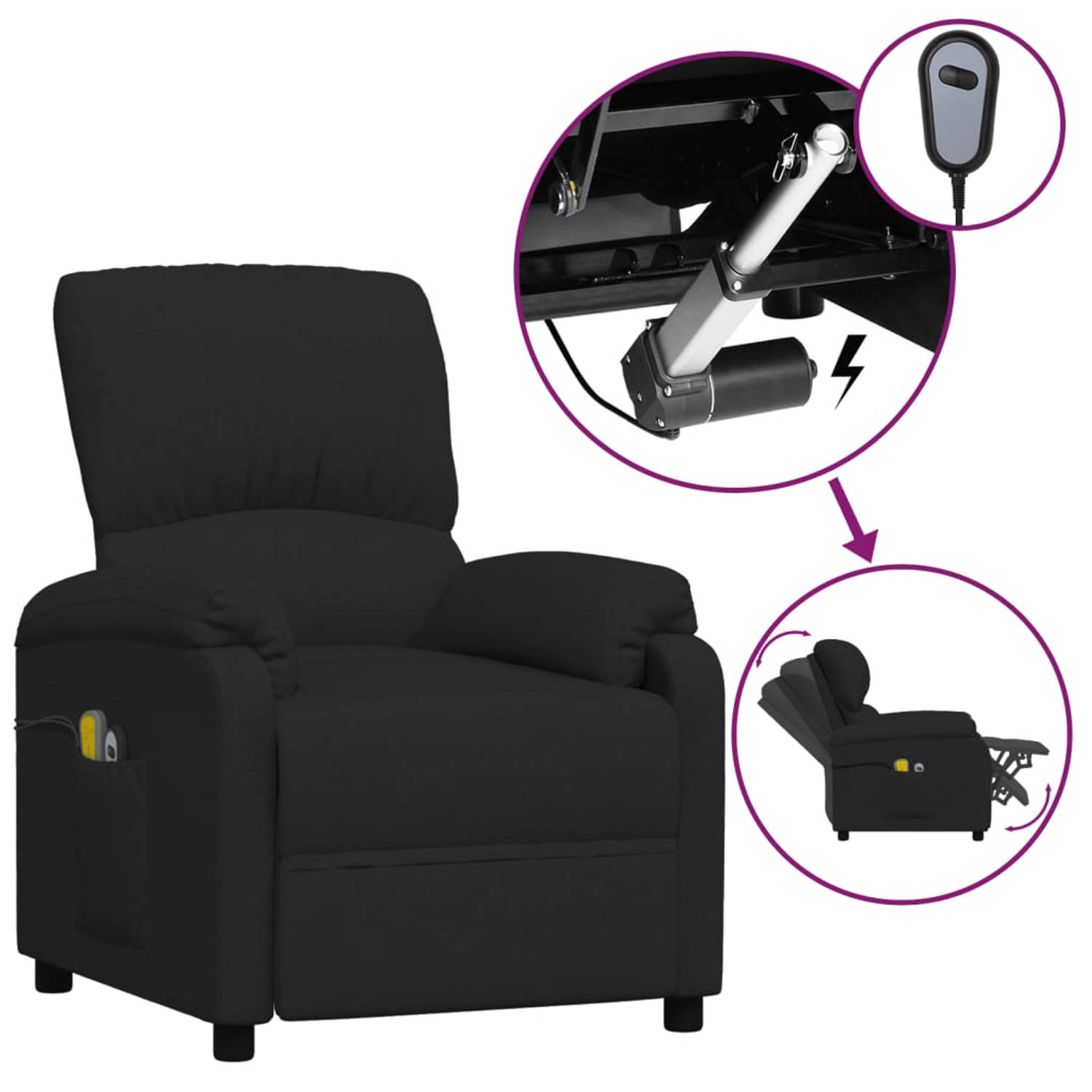 The Living Store Massagestoel elektrisch stof zwart - Fauteuil