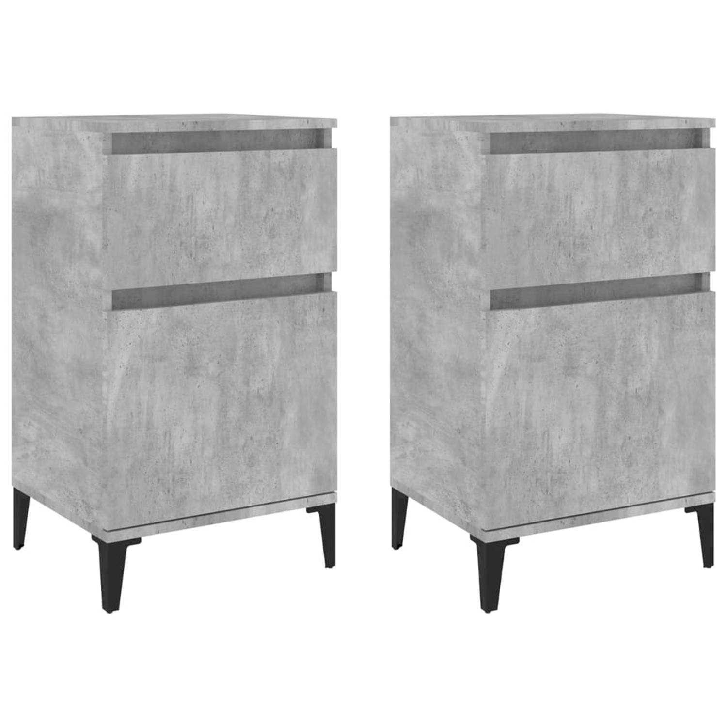 The Living Store Nachtkastjes 2 st 40x35x70 cm betongrijs - Kast