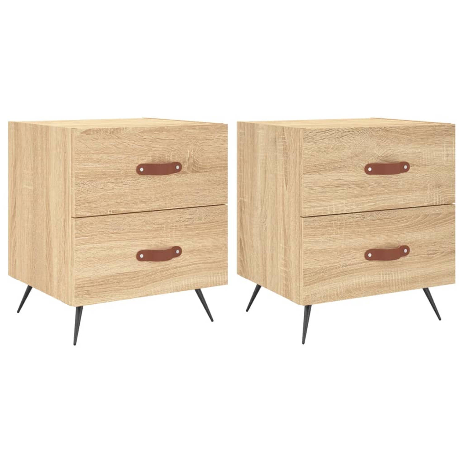 The Living Store Nachtkastjes 2 st 40x35x47-5 cm bewerkt hout sonoma eikenkleur - Kast