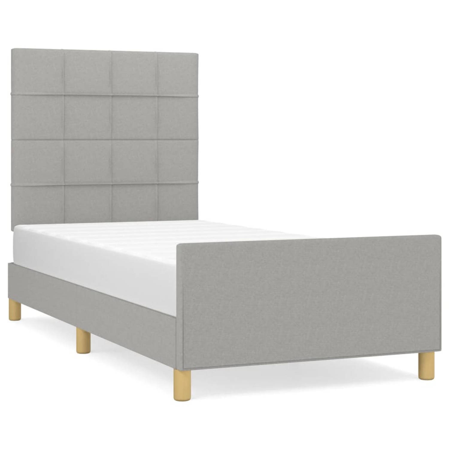 The Living Store Bedframe met hoofdeinde stof lichtgrijs 90x200 cm - Bed