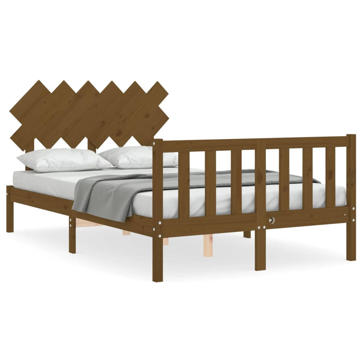 The Living Store Bedframe met hoofdbord massief hout honingbruin 120x200 cm - Bedframe - Bedframes - Bed - Tweepersoonsbed - Slaapkamermeubel - Houten Bedframe - Houten Bed - Bedbo