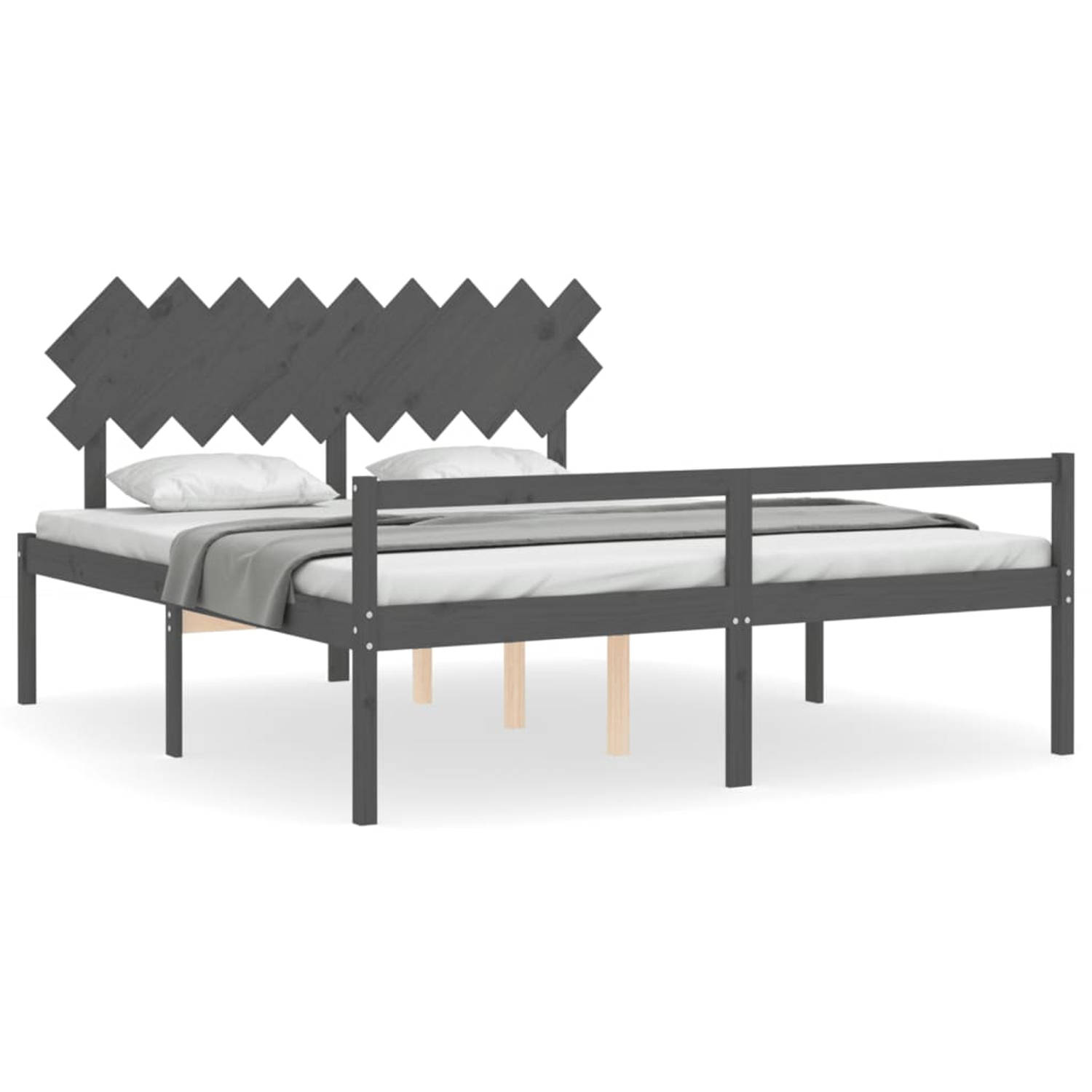 The Living Store Bedframe met hoofdbord massief hout grijs 6FT Super King - Bedframe - Bedframes - Bed - Tweepersoonsbed - Slaapkamermeubel - Houten Bedframe - Houten Bed - Bedbode