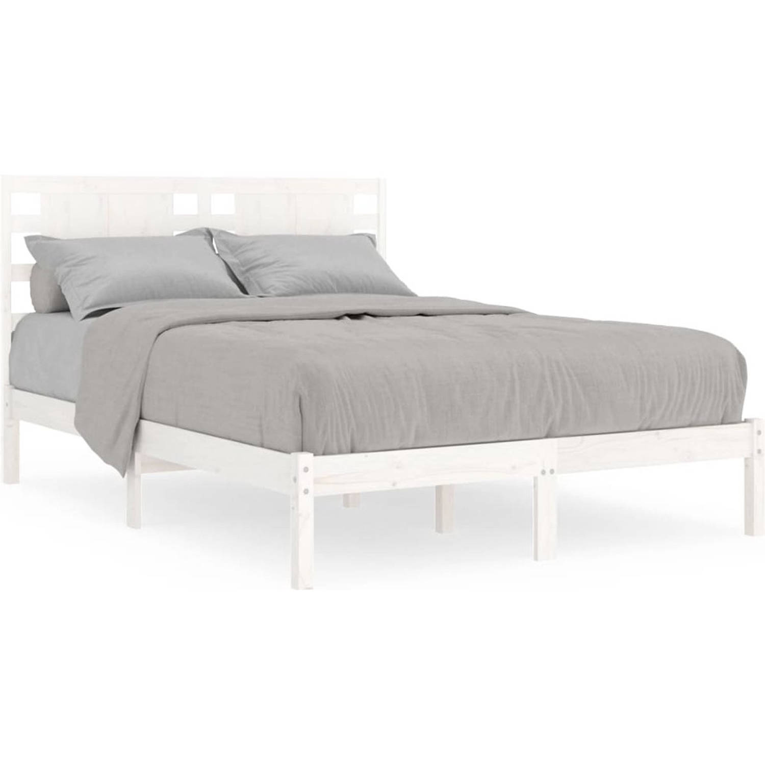 The Living Store Houten Bedframe - Classic - Bed - 195.5 x 126 x 100 cm - Wit