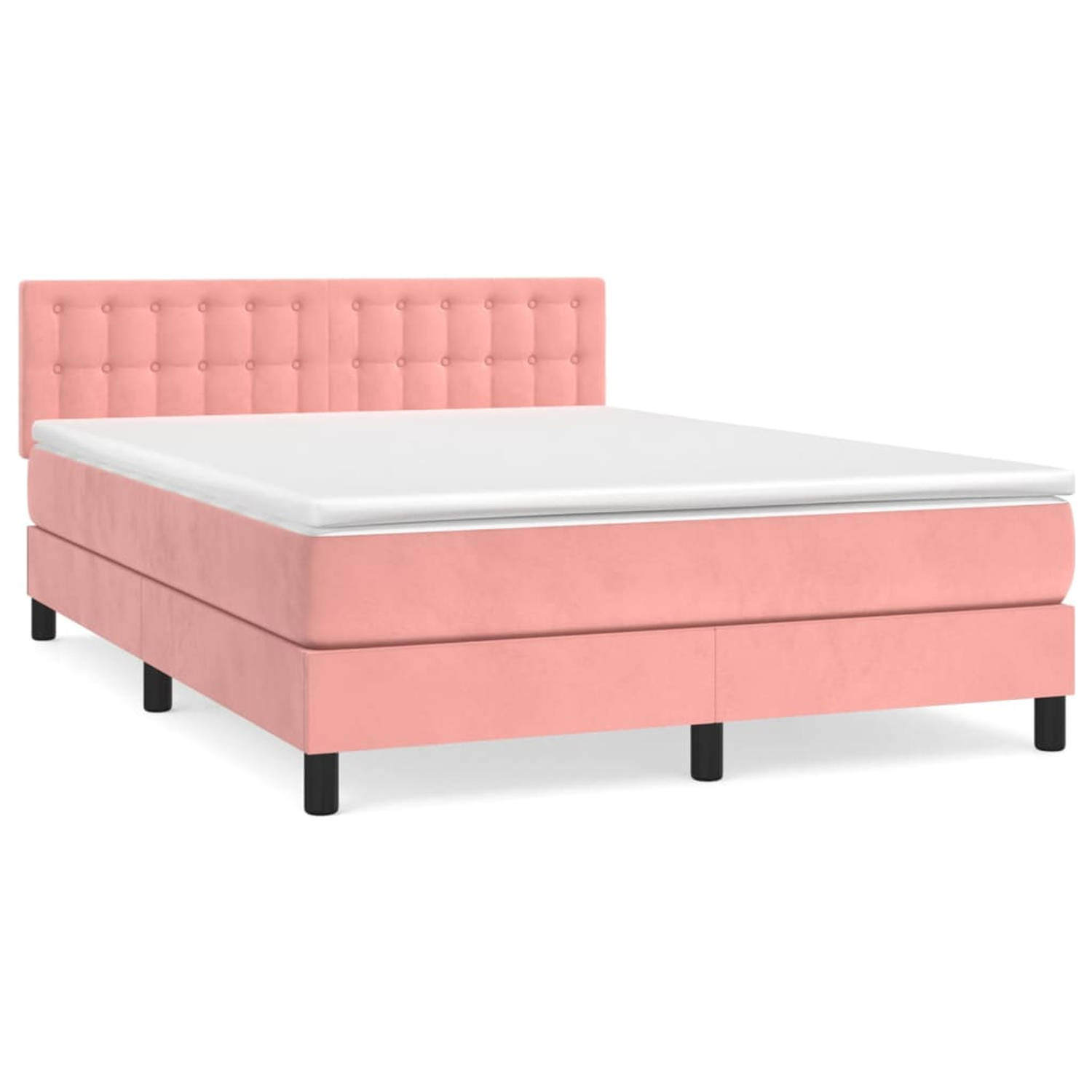 The Living Store Boxspringbed - Comfort - Bed - 193 x 144 x 78/88 cm - Roze - Fluweel - Verstelbaar hoofdbord - Pocketvering matras - Middelharde ondersteuning - Huidvriendelijk to