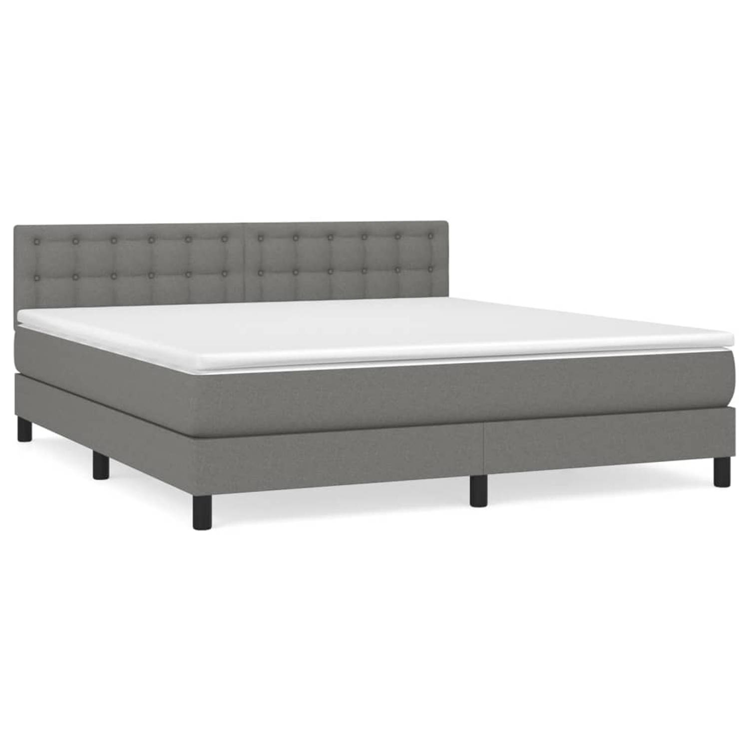 The Living Store Boxspringbed Donkergrijs 203x160x78/88 cm - Duurzaam materiaal - Verstelbaar hoofdbord - Pocketvering