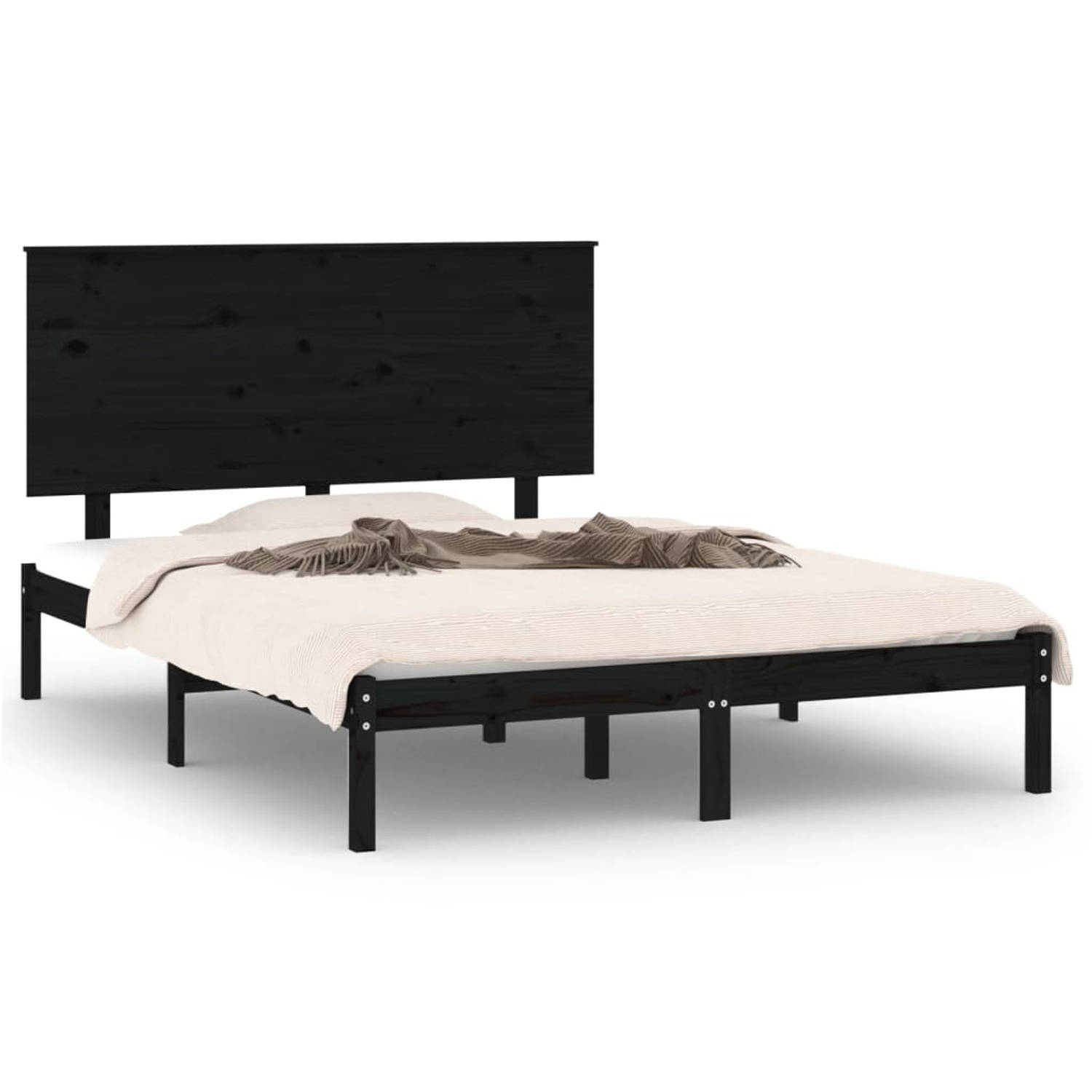 The Living Store Bedframe massief hout zwart 120x190 cm 4FT Small Double - Bedframe - Bedframes - Bed - Bedbodem - Ledikant - Bed Frame - Massief Houten Bedframe - Slaapmeubel - Tw