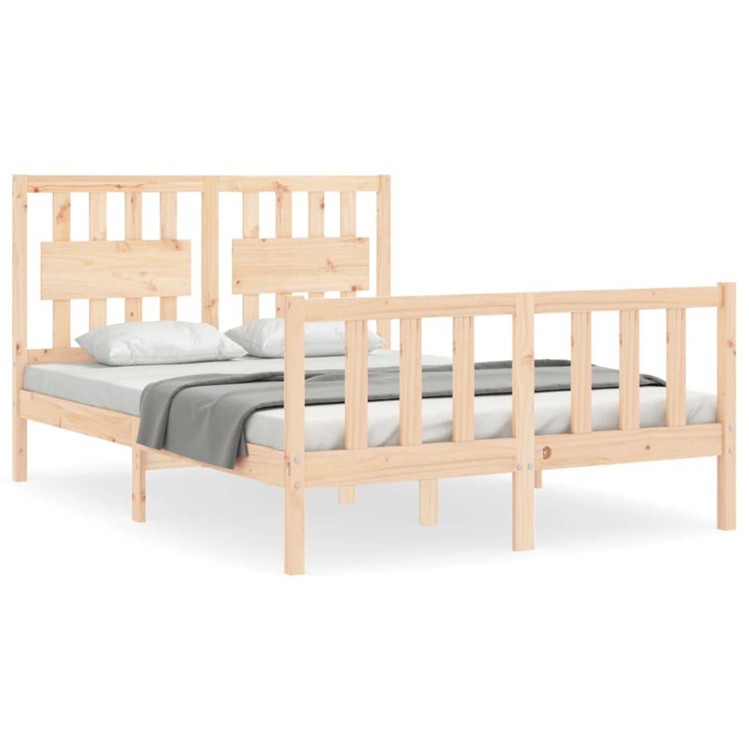 The Living Store Bedframe met hoofdbord massief hout 120x200 cm - Bedframe - Bedframes - Bed - Tweepersoonsbed - Slaapkamermeubel - Houten Bedframe - Houten Bed - Bedbodem - Massie