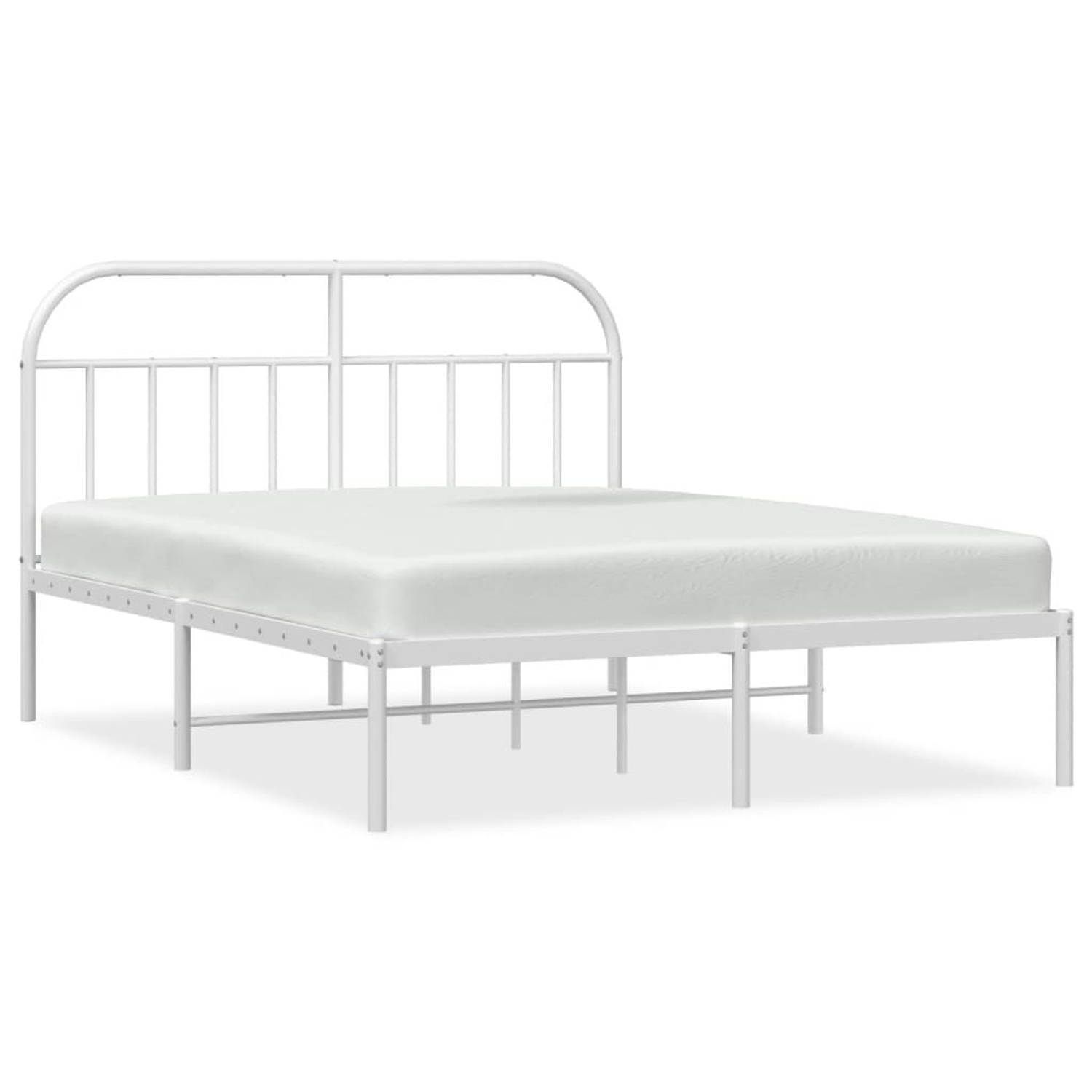 The Living Store Bedframe met hoofdbord metaal wit 183x213 cm - Bed