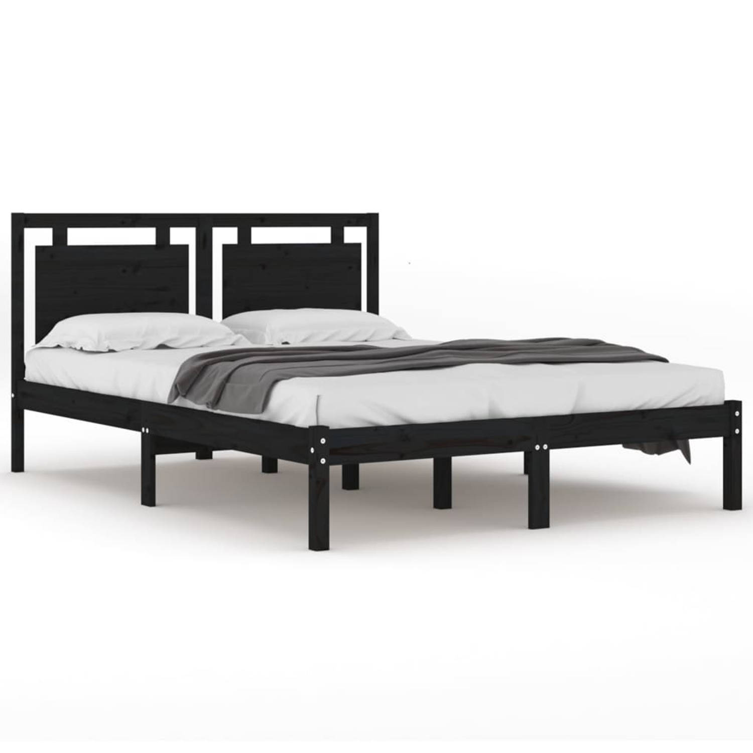 The Living Store Bedframe massief hout zwart 140x200 cm - Bedframe - Bedframes - Tweepersoonsbed - Bed - Bedombouw - Dubbel Bed - Frame - Bed Frame - Ledikant - Houten Bedframe - T