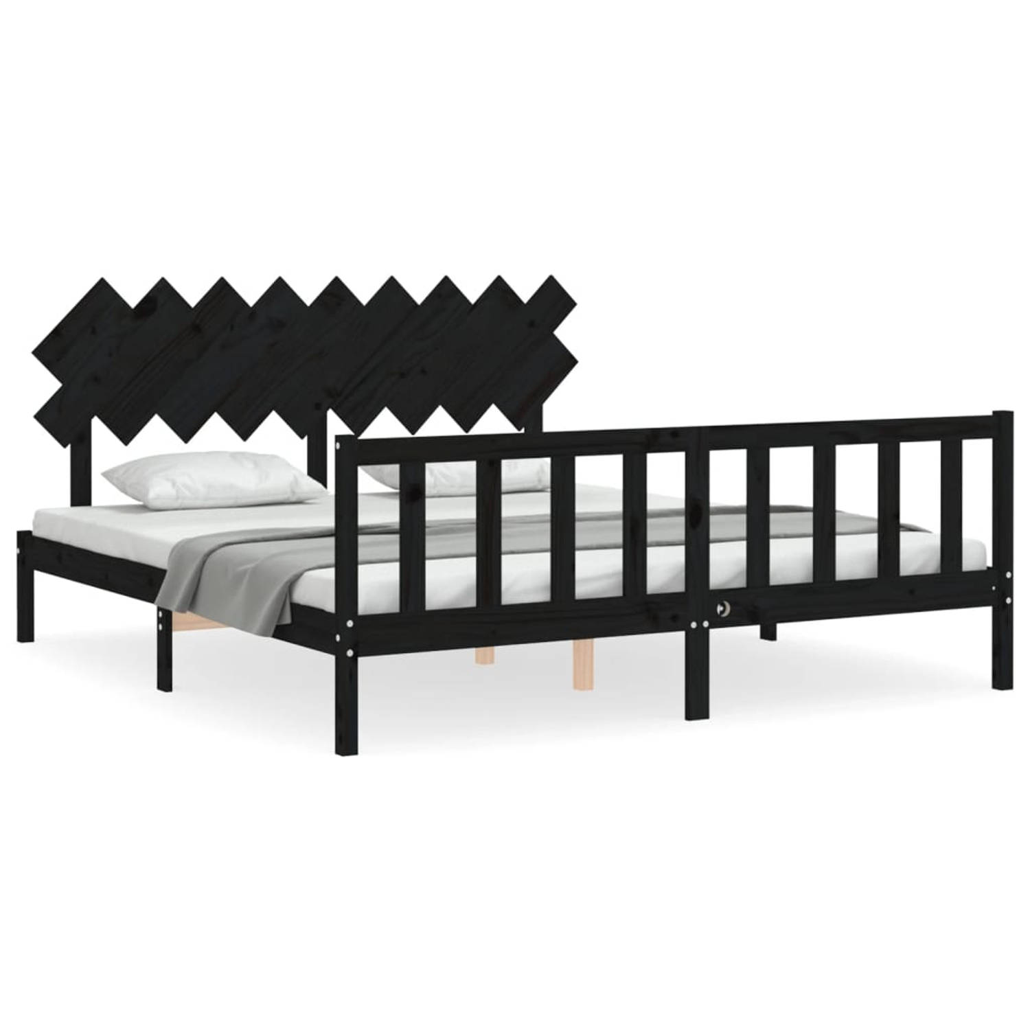 The Living Store Bedframe met hoofdbord massief hout zwart 160x200 cm - Bedframe - Bedframes - Bed - Tweepersoonsbed - Slaapkamermeubel - Houten Bedframe - Houten Bed - Bedbodem -