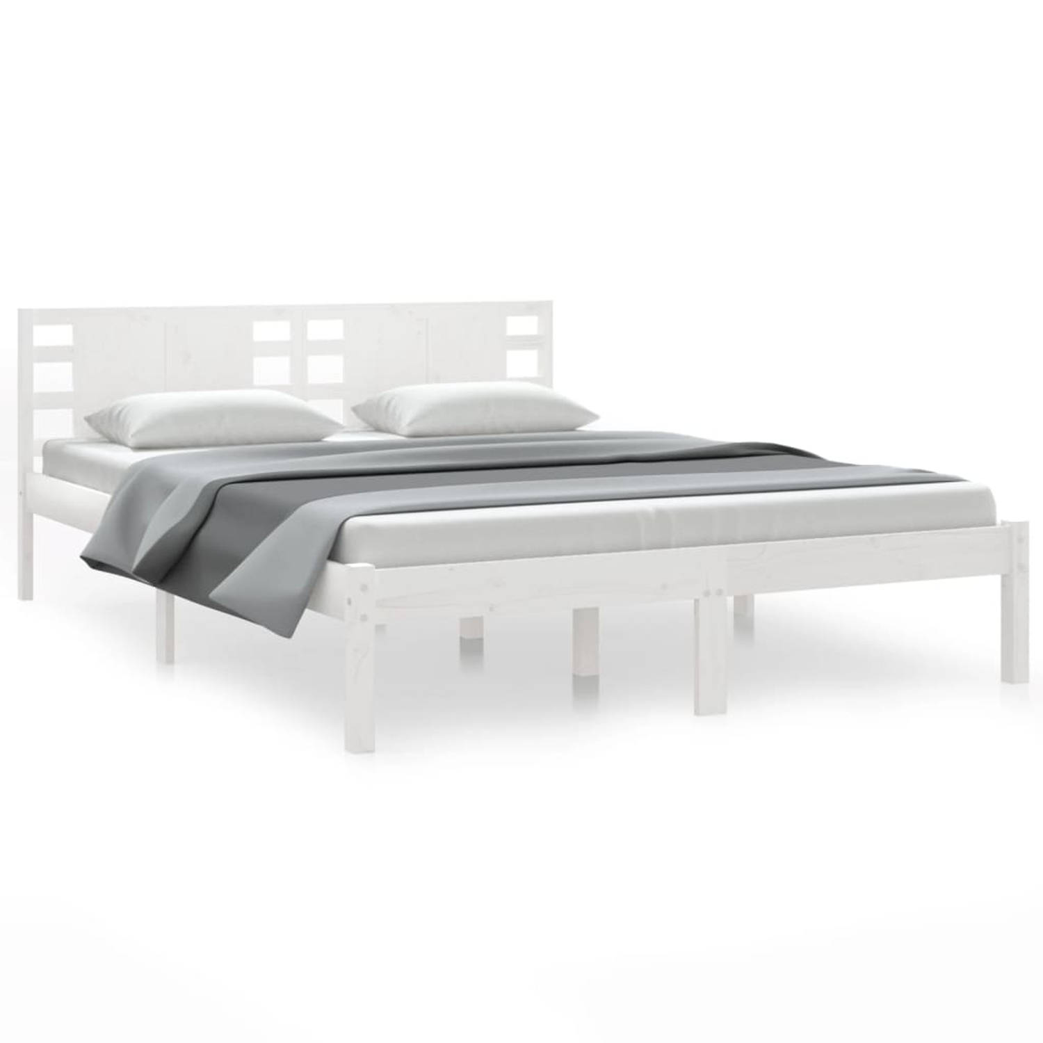 The Living Store Bedframe massief grenenhout wit 120x200 cm - Bedframe - Bedframes - Tweepersoonsbed - Bed - Bedombouw - Dubbel Bed - Frame - Bed Frame - Ledikant - Houten Bedframe