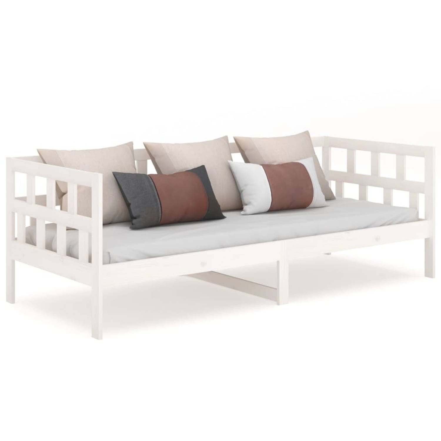 The Living Store Slaapbank massief grenenhout wit 90x200 cm - Slaapbank - Slaapbanken - Bedbank - Bed - Bedframe - Houten Bedframe - Bedbodem - Logeerbed - Slaapmeubel - Ledikant -