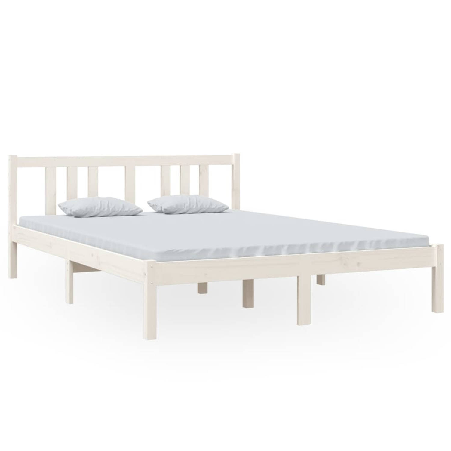 The Living Store Bedframe massief hout wit 140x200 cm - Bedframe - Bedframes - Bed - Bedbodem - Ledikant - Bed Frame - Massief Houten Bedframe - Slaapmeubel - Tweepersoonsbed - Bed