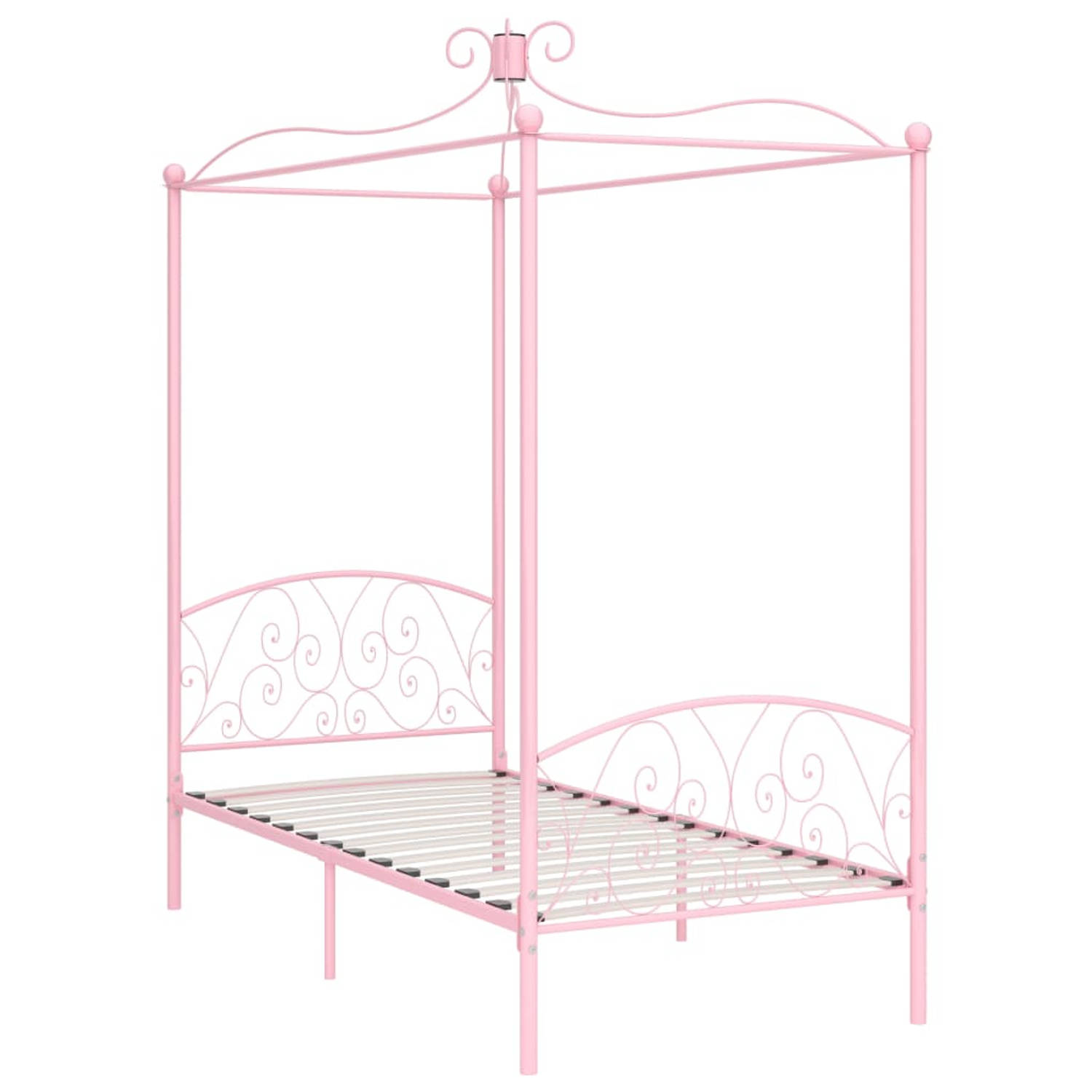The Living Store Hemelbedframe metaal roze 100x200 cm - Bed