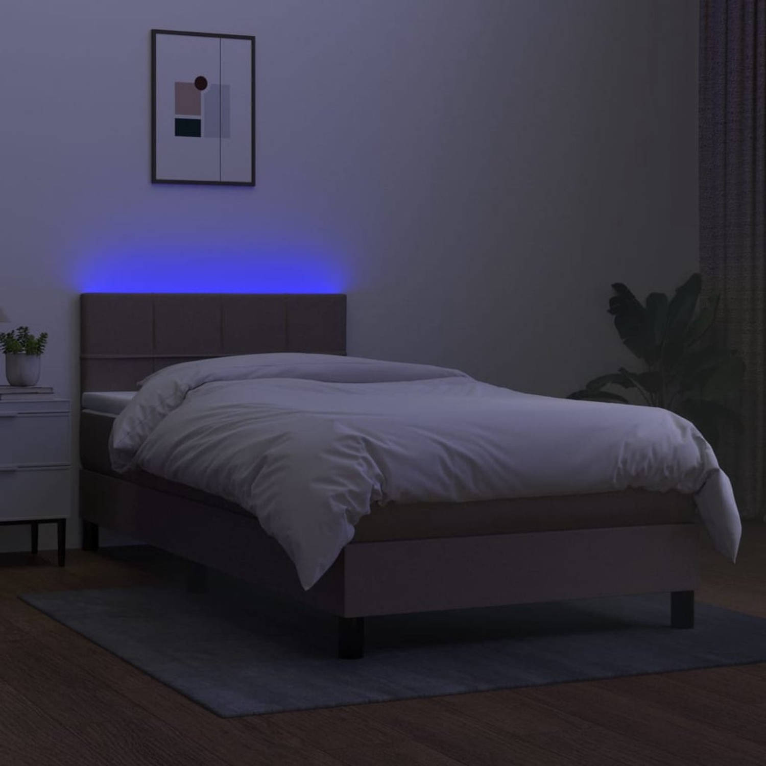 The Living Store Boxspring Bed - LED - 203x80x78/88 cm - Taupe - Pocketvering Matras - Huidvriendelijk