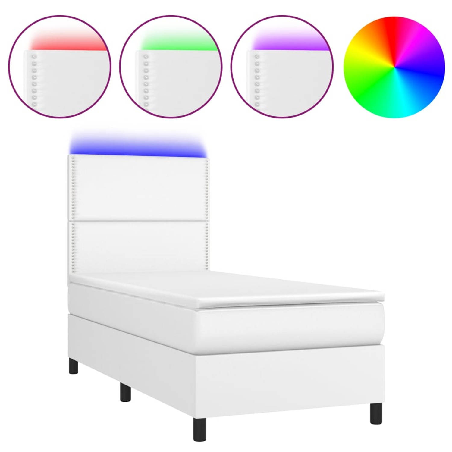 The Living Store Boxspring Bed - Kunstleer - 90 x 190 cm - Pocketvering - LED