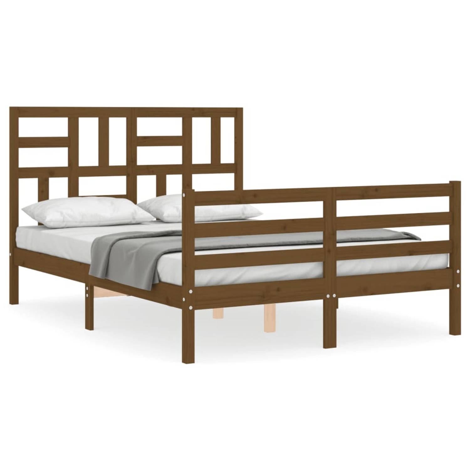 The Living Store Bedframe met hoofdbord hout honingbruin 4FT Small Double - Bedframe - Bedframes - Bed - Tweepersoonsbed - Slaapkamermeubel - Houten Bedframe - Houten Bed - Bedbode