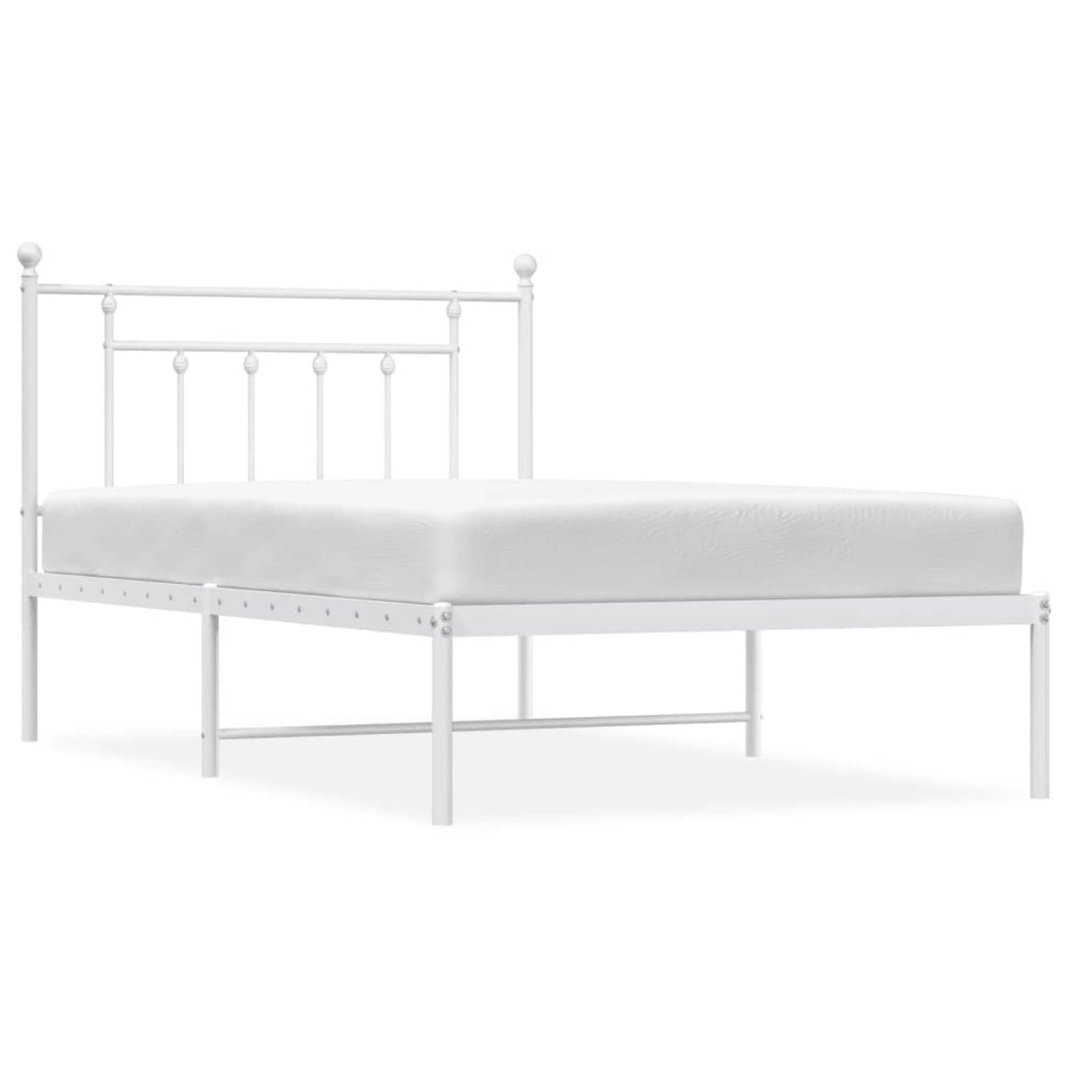 The Living Store Bedframe met hoofdbord metaal wit 100x200 cm - Bed