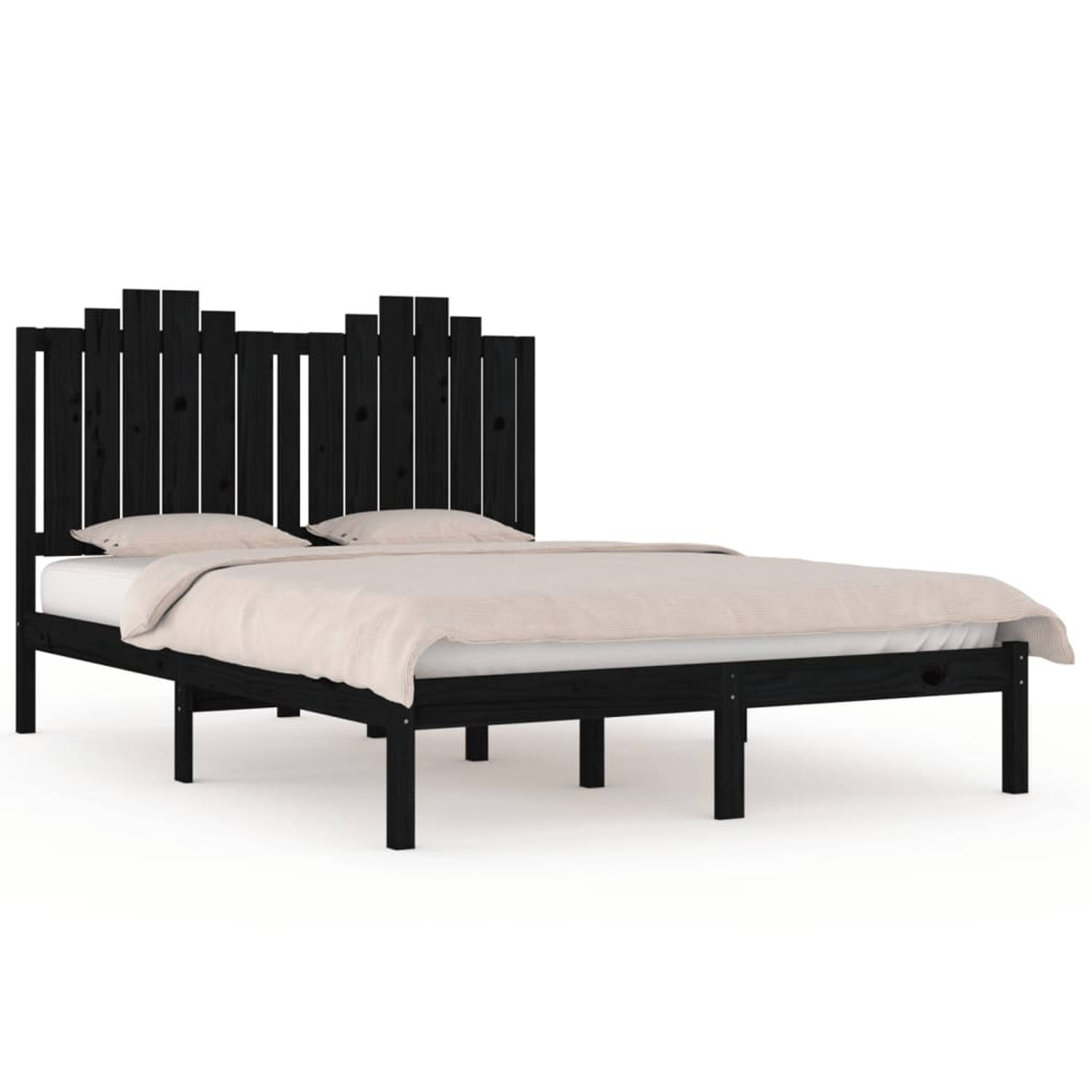 The Living Store Bedframe massief grenenhout zwart 120x200 cm - Bedframe - Bedframes - Tweepersoonsbed - Bed - Bedden - Bedombouw - Dubbel Bed - Frame - Bed Frame - Ledikant - Hout