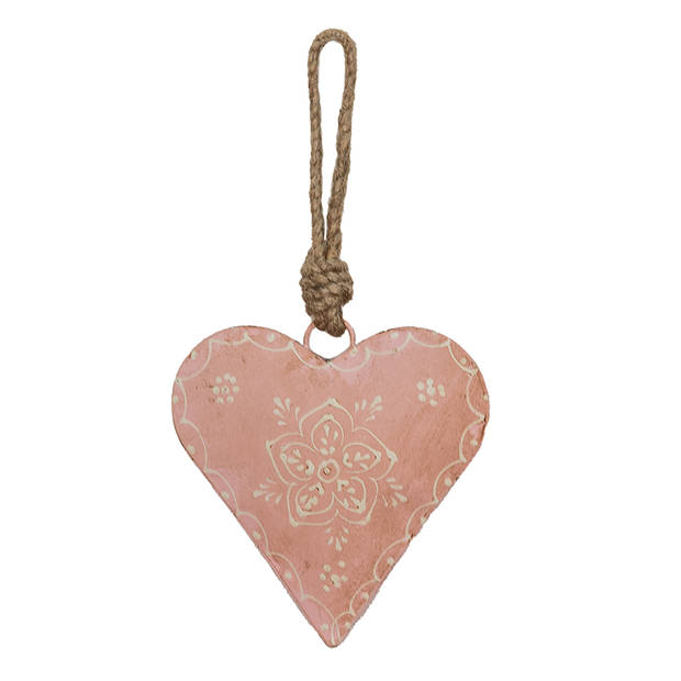 Clayre & Eef Hanger Hart 10x3x10 cm Roze Ijzer Bloem Woondecoratie Roze Woondecoratie