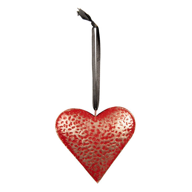 Clayre & Eef Decoratie hanger 10x10 cm Rood Ijzer Hartvormig Woondecoratie Rood Woondecoratie