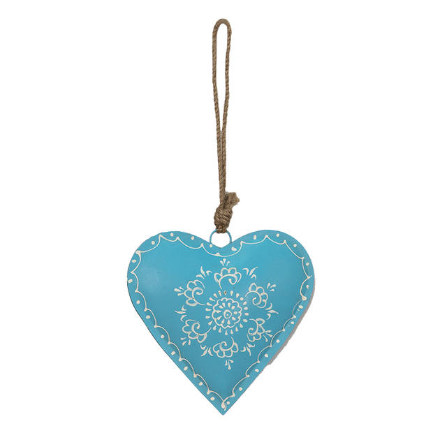 HAES DECO - Kersthanger Hart 16x1x15 cm - Blauw - Kerstdecoratie, Decoratie Hanger, Kerstboomversiering