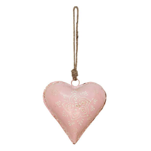 HAES DECO - Kersthanger Hart 15x5x15 cm - Roze - Kerstdecoratie, Decoratie Hanger, Kerstboomversiering