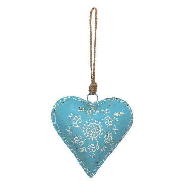 HAES DECO - Kersthanger Hart 15x4x15 cm - Blauw - Kerstdecoratie, Decoratie Hanger, Kerstboomversiering